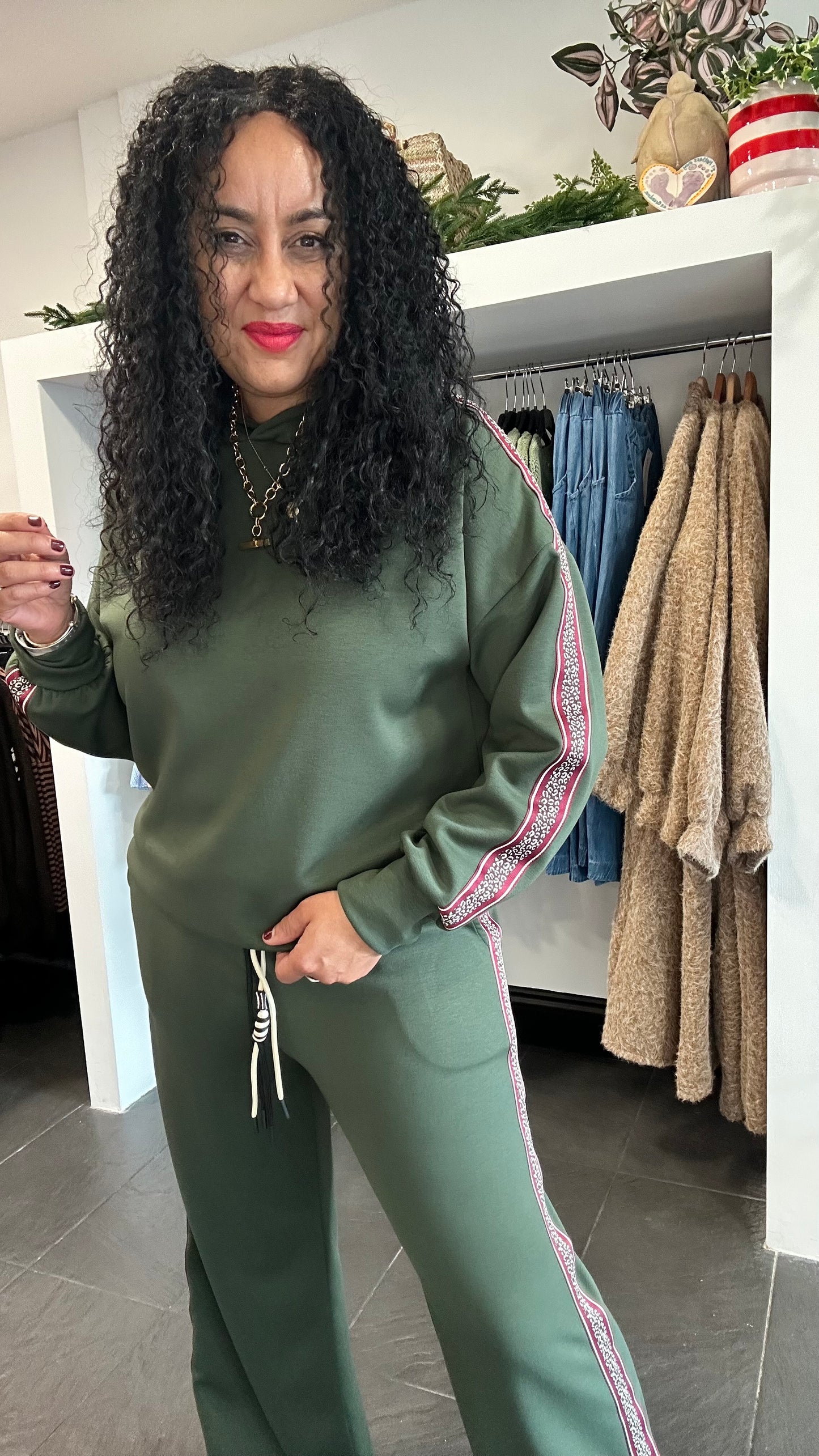 SALE HOLLY HOODED TRACKSUIT SET FOREST GREEN KHAKI