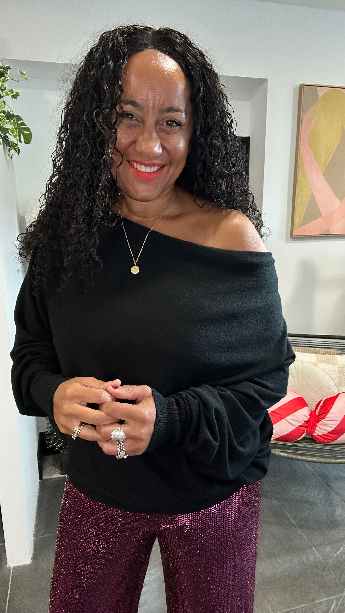 MULTIFUNCTIONAL BUTTON BACK BATWING TOP BLACK *New