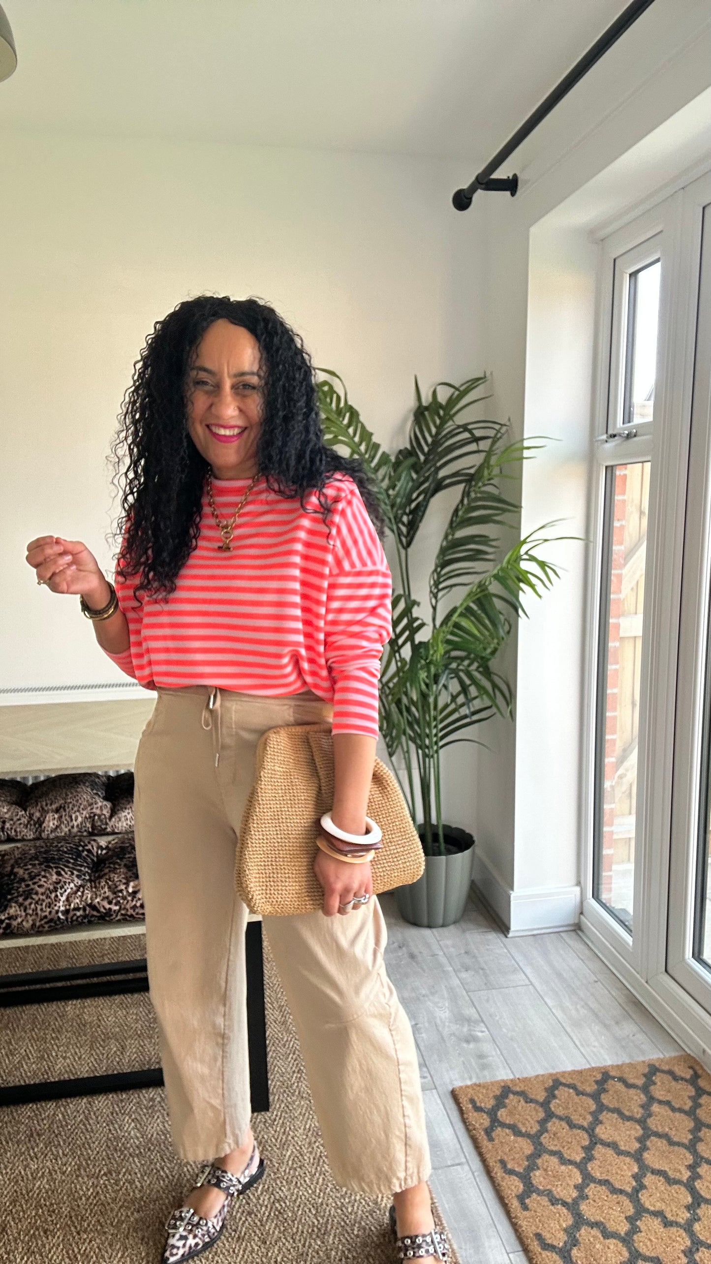 BRETON STRIPE LONG SLEEVED TOP NEON ORANGE *New