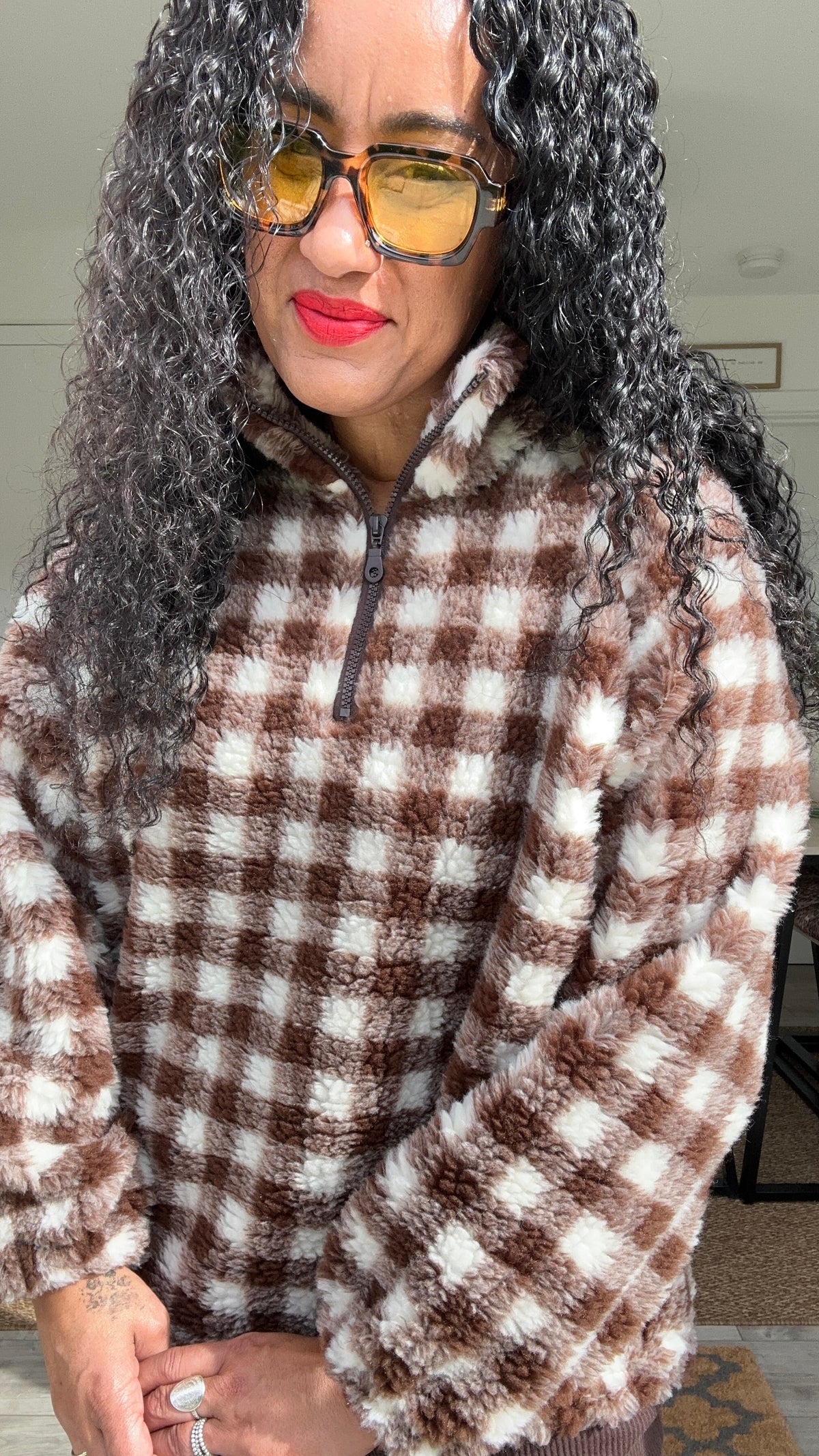 YASMIN CHECKERBOARD FLEECE MOCHA & CREAM *New