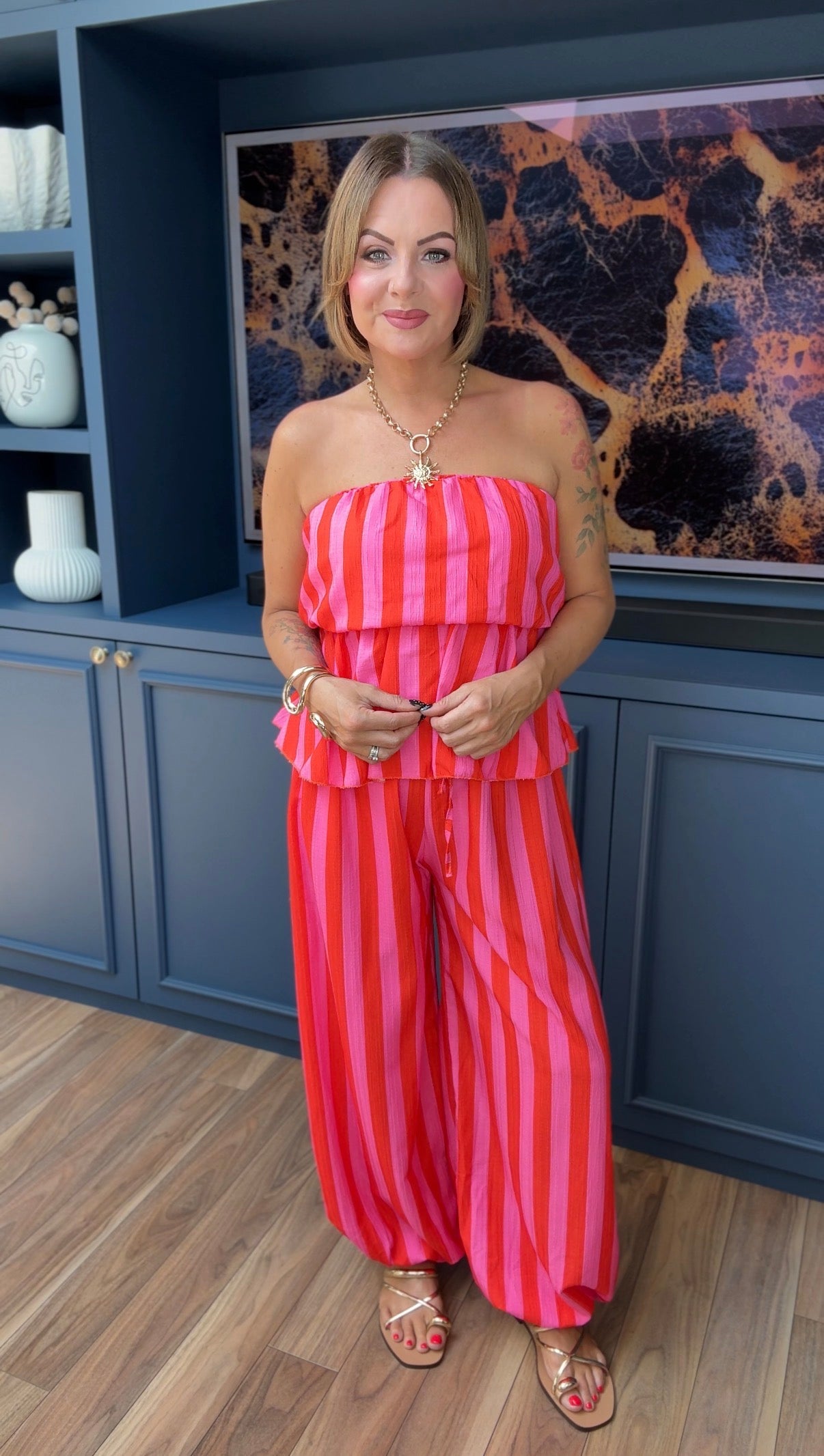 ESSO STRIPE BANDEAU COORD RED & PINK *New