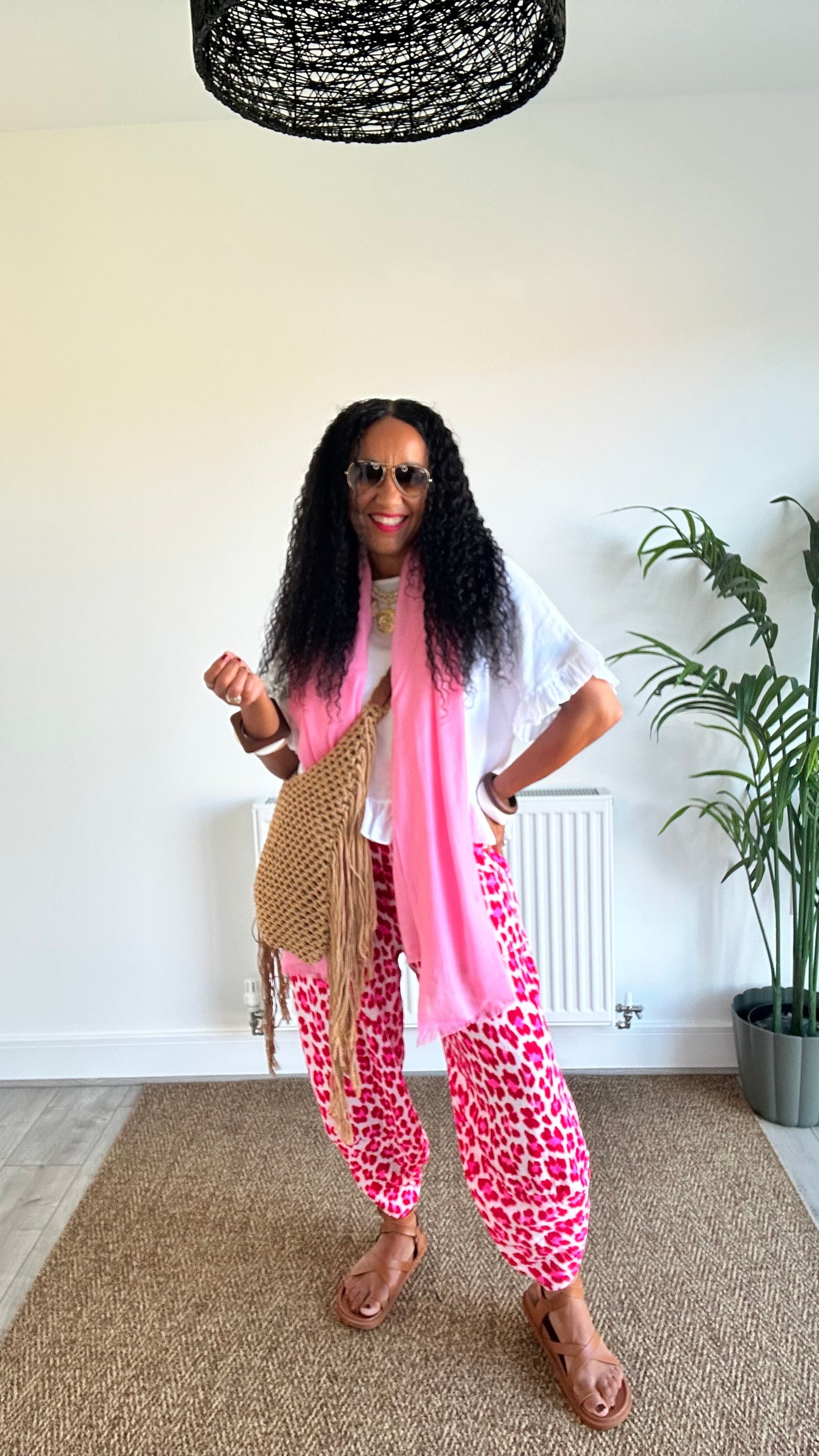 FRUITELLA LUXE LEOPARD BARREL LEG TROUSERS RED & PINK LEOPARD *New