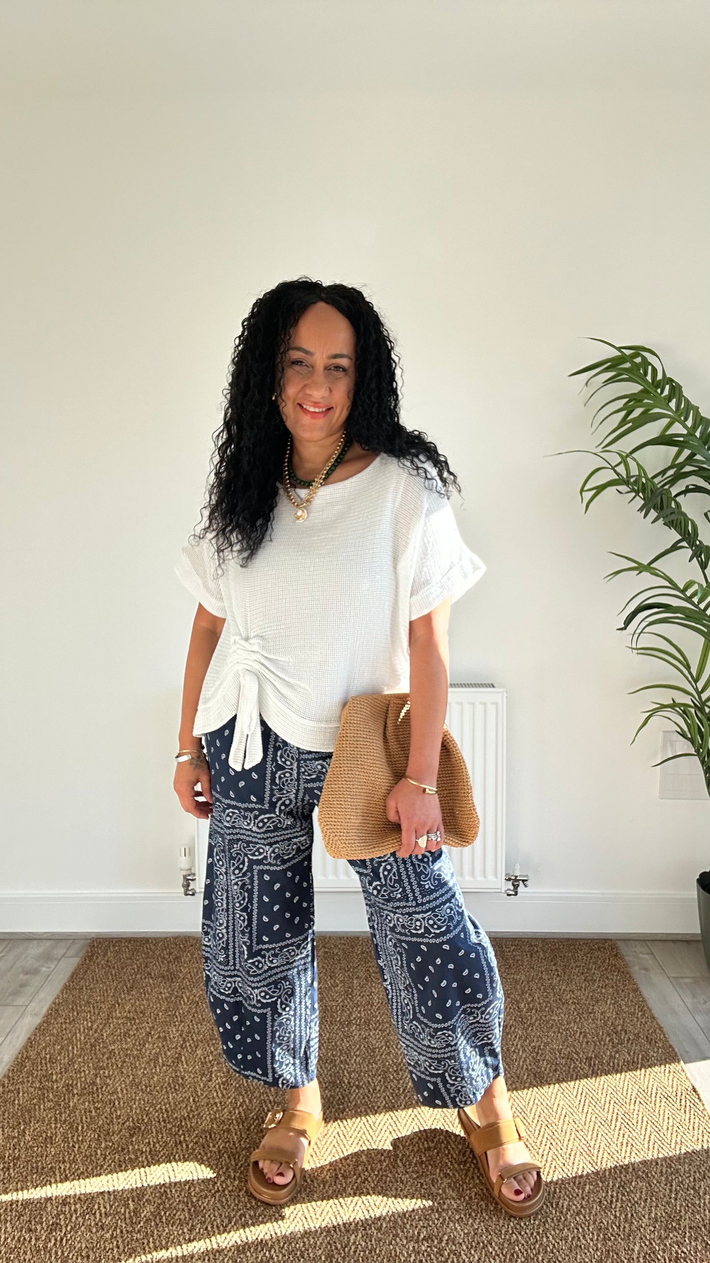 BANDANA PRINT BARREL LEG TROUSERS DENIM BLUE *New