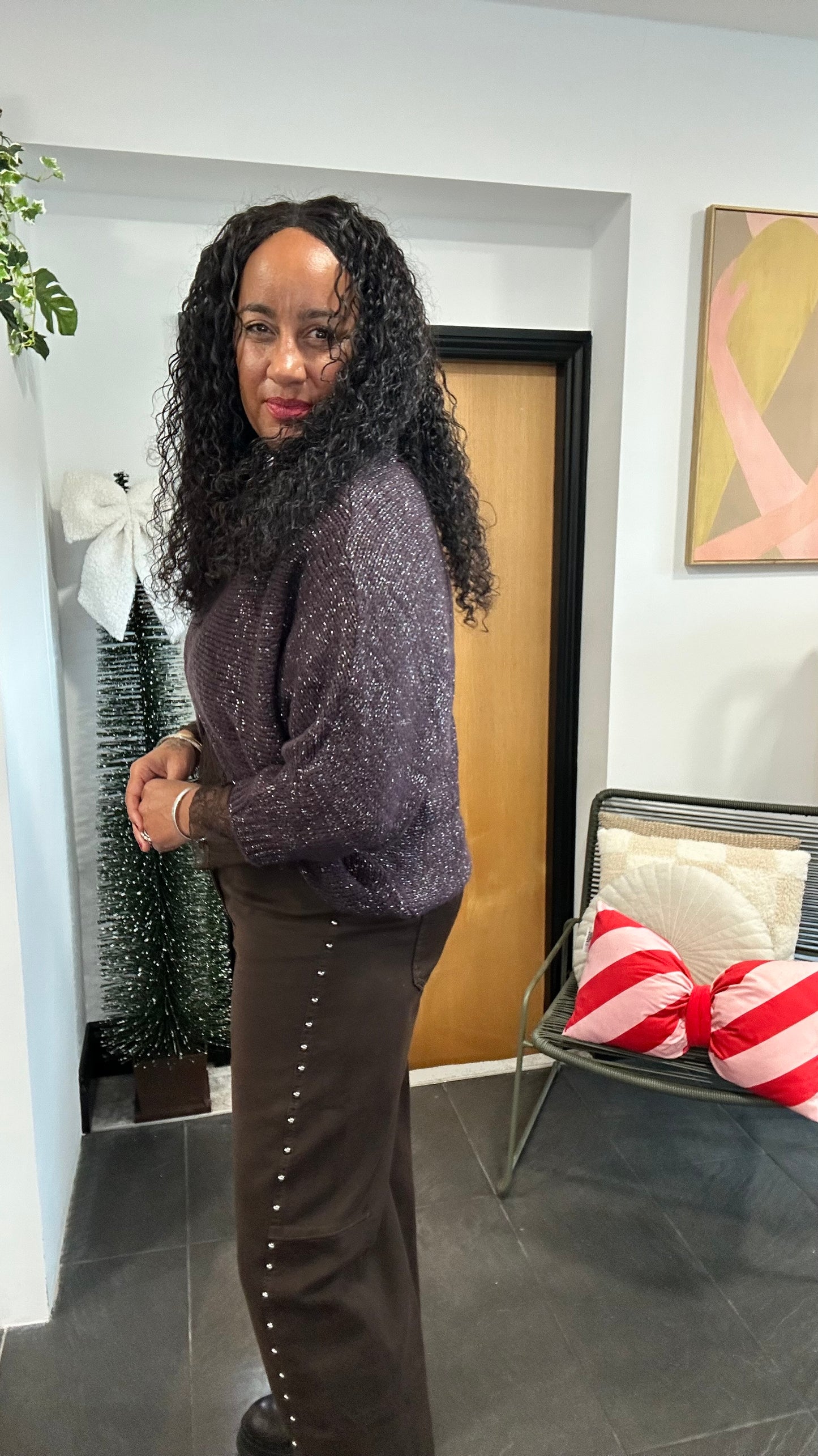 SALE MINI MABLE LUREX REVERSIBLE TOP PLUM