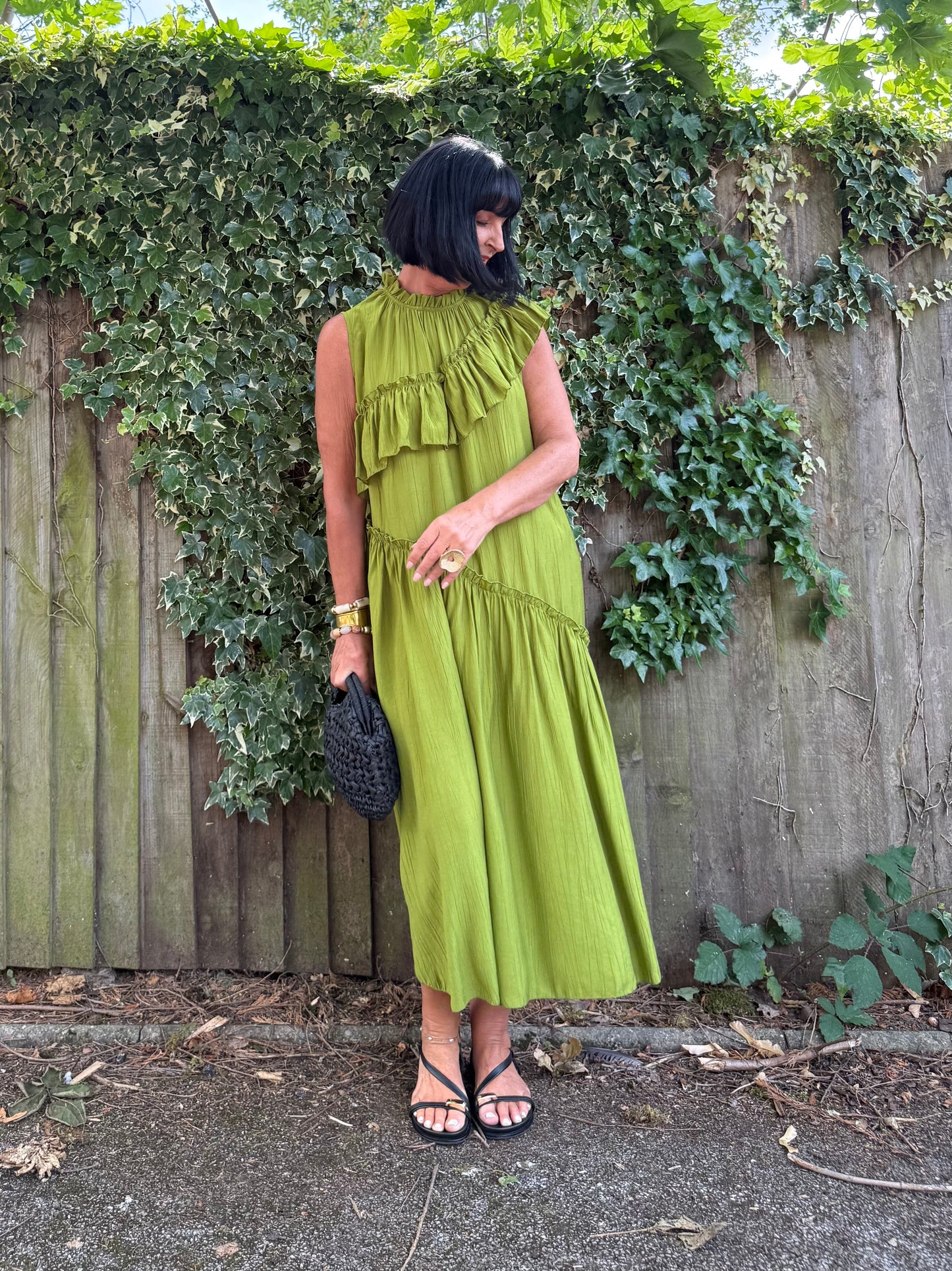 FLOWETRY FRILL MAXI DRESS OLIVE 🫒 GREEN *New