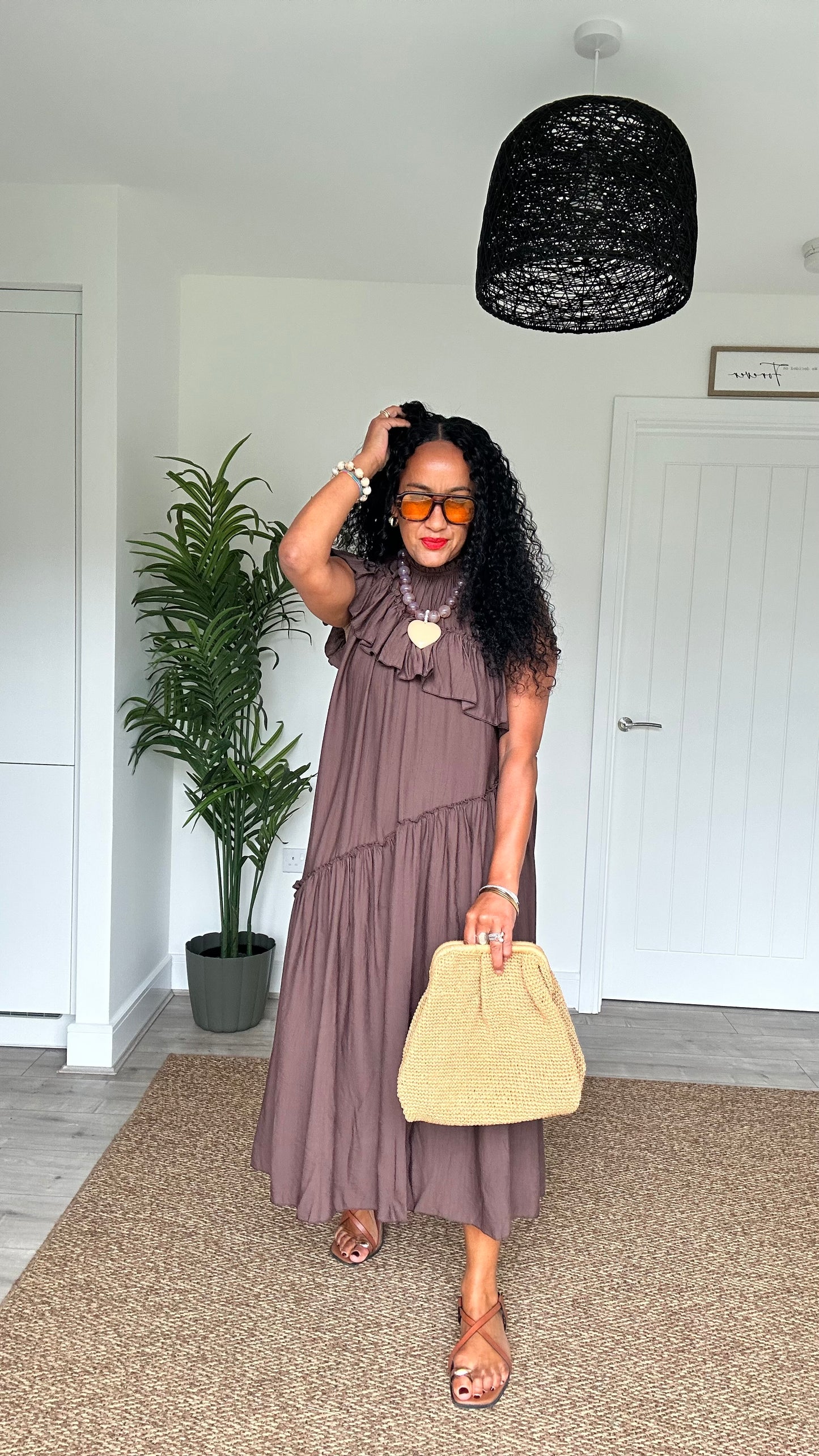 FLOWETRY FRILL MAXI DRESS DEEP BROWN *New