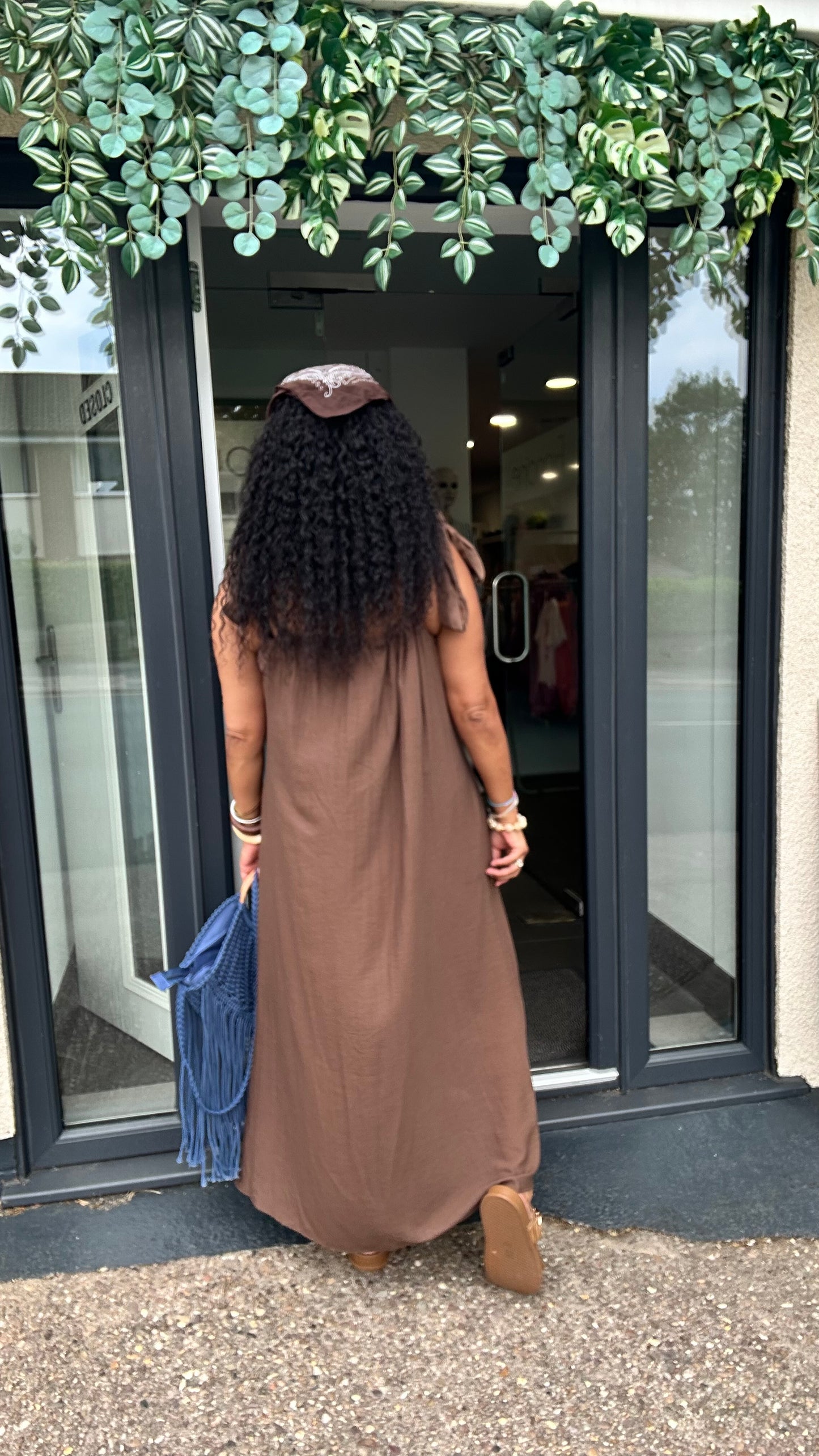 TIE SHOULDER MAXI DRESS DEEP BROWN *New