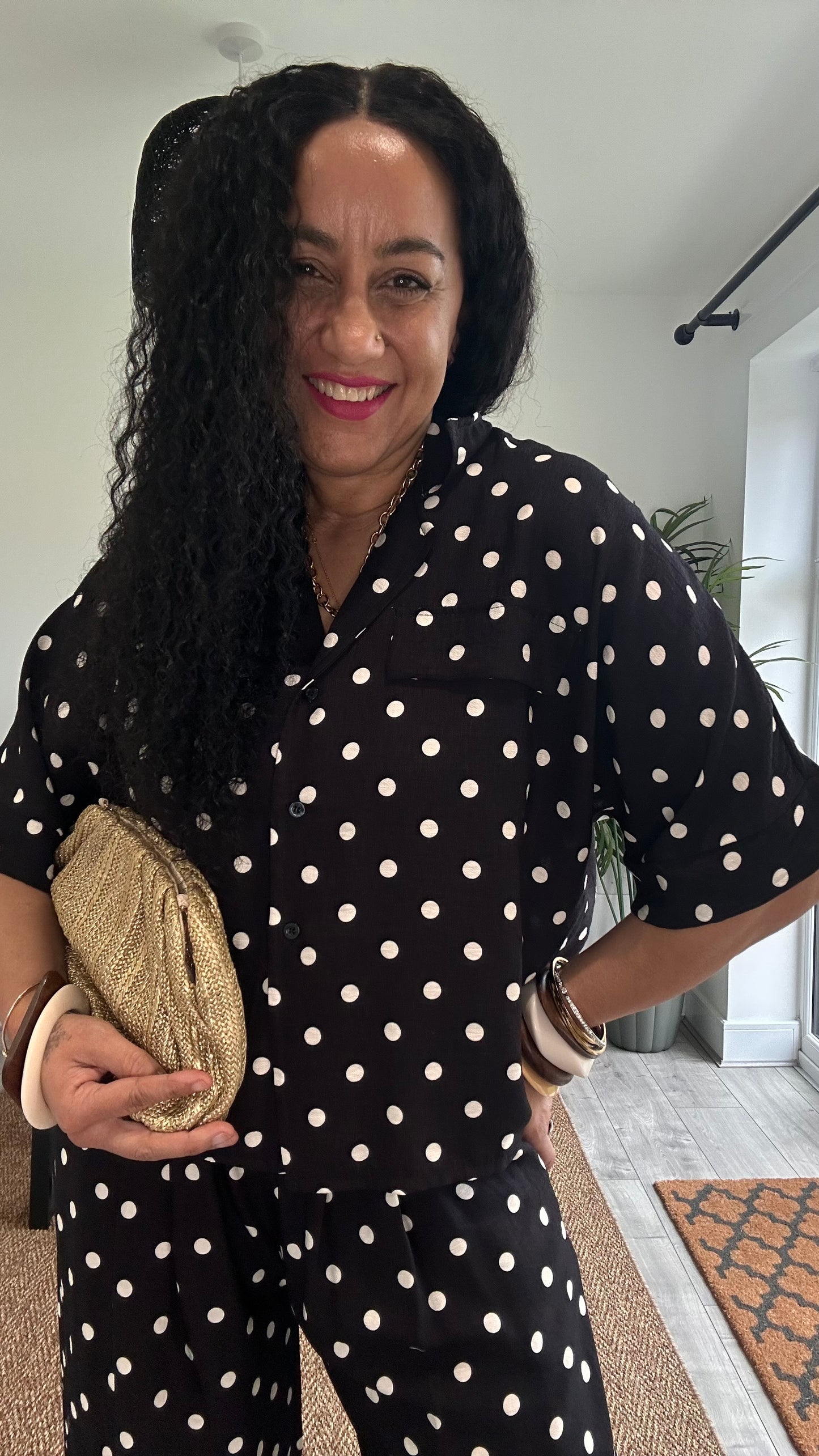 SLVIE POLKA DOT SHIRT  & TROUSERS COORD BLACK *New