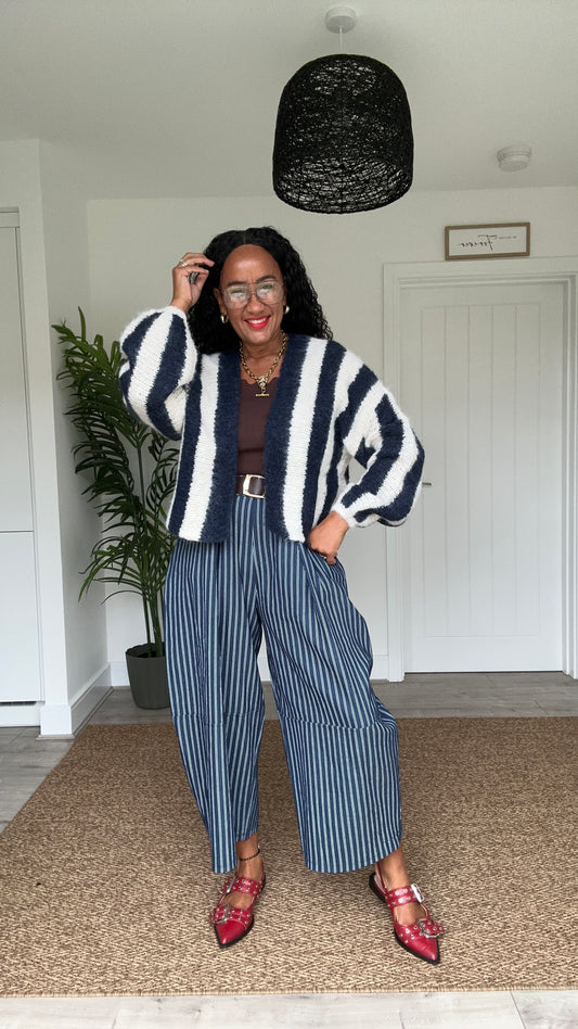 VESA STRIPE CARDIGAN BLUE & BEIGE *New