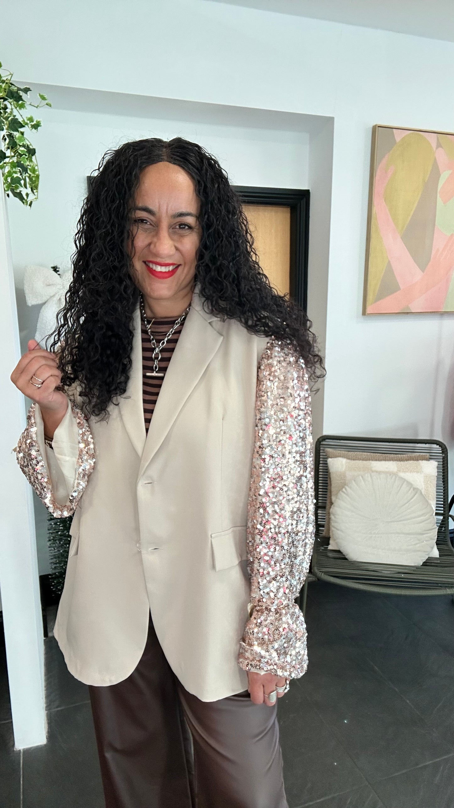 MANDA OVERSIZED SEQUIN BLAZER  CHAMPAGNE