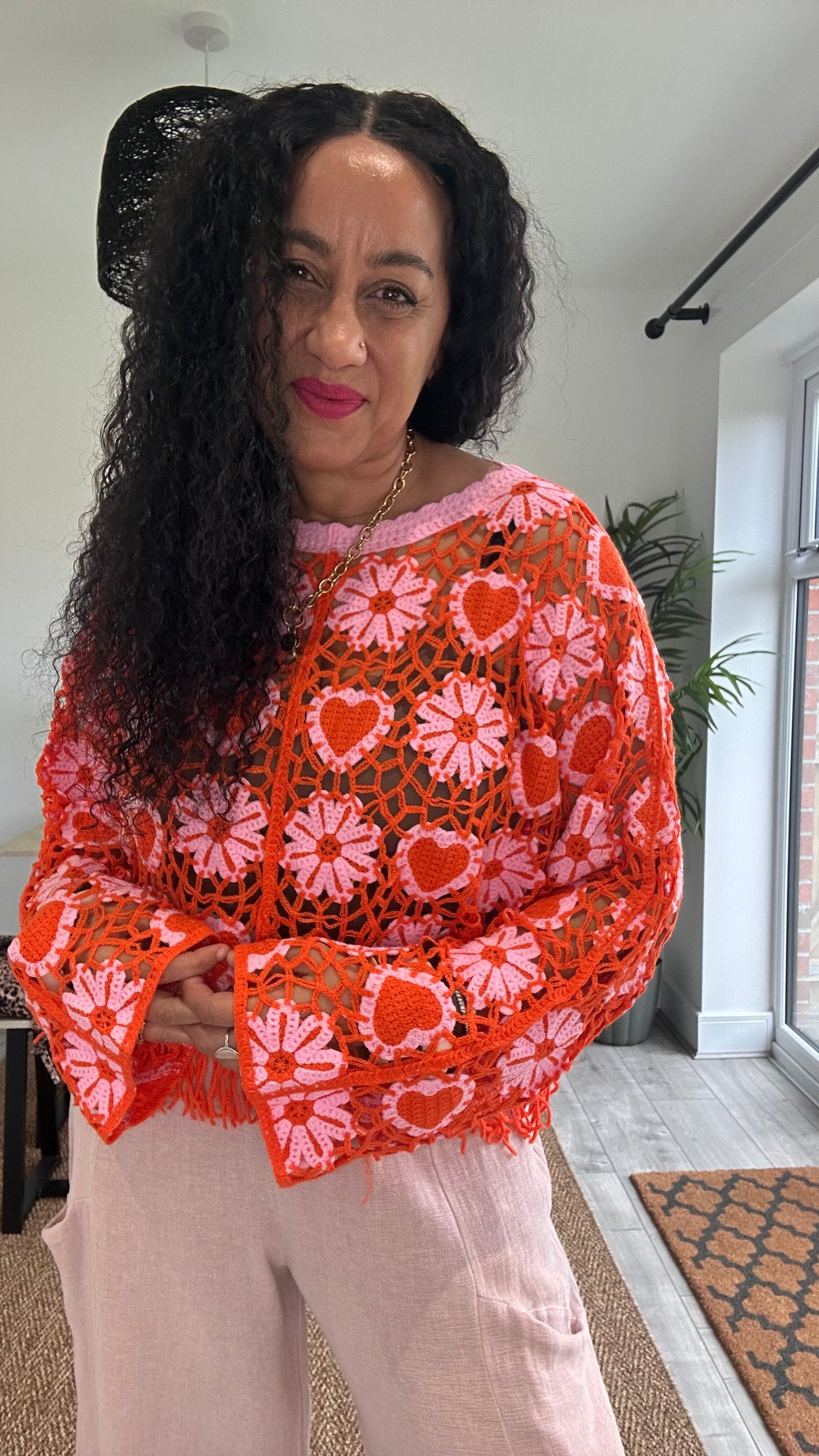 GETA HEART CROCHET TOP PINK & ORANGE *Newc