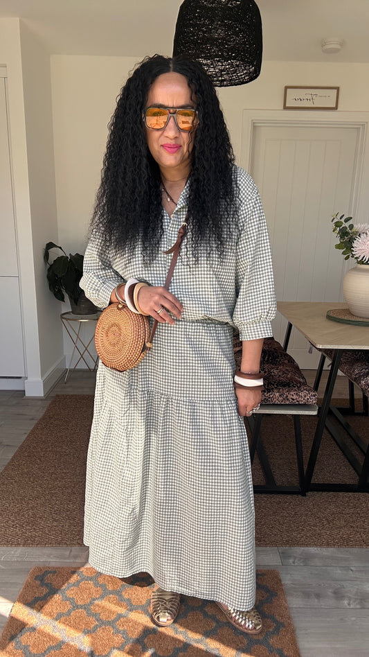 AVA GINGHAM SKIRT SKY SAGE GREEN *New