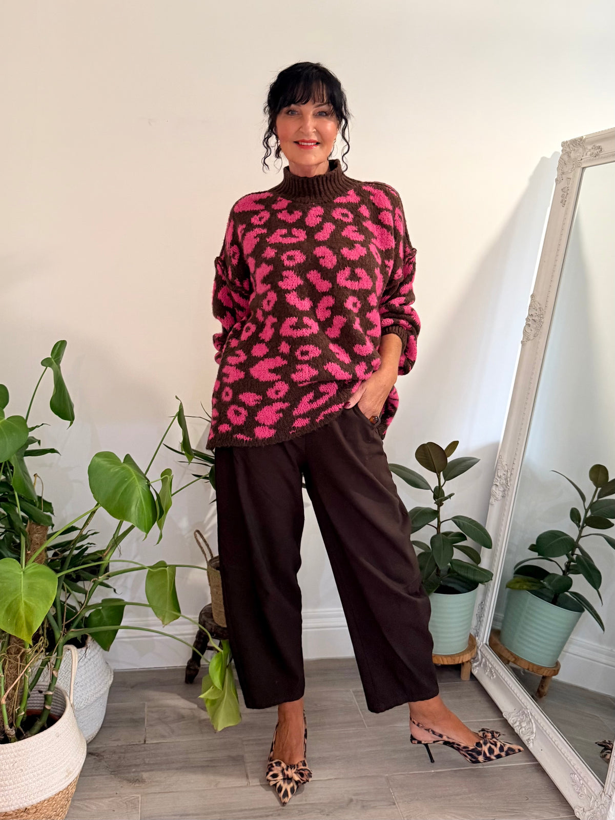 ALEX LEOPARD KNITWEAR PINK & BROWN *New