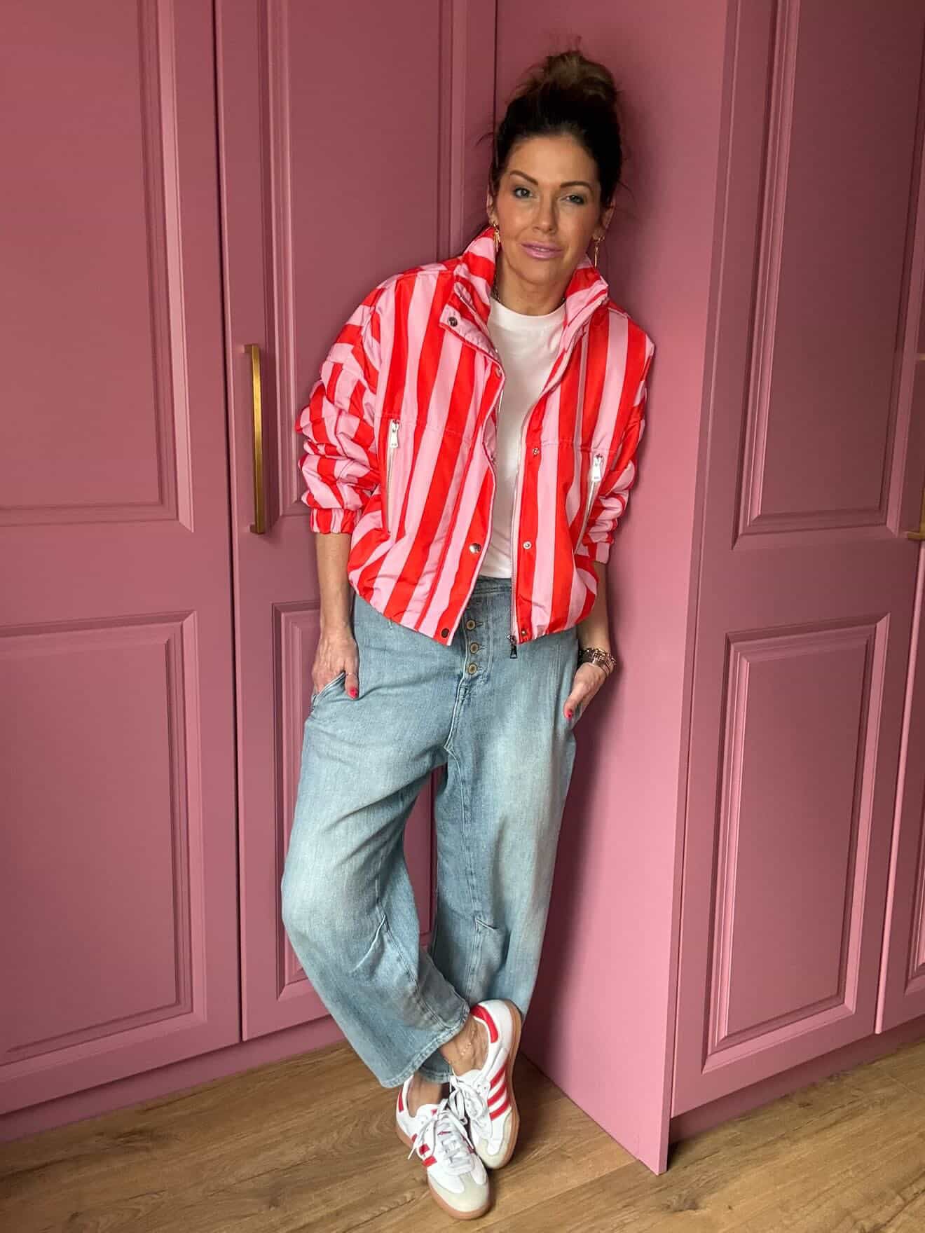 CANDY STRIPE BOMBER JACKET PINK & RED *New