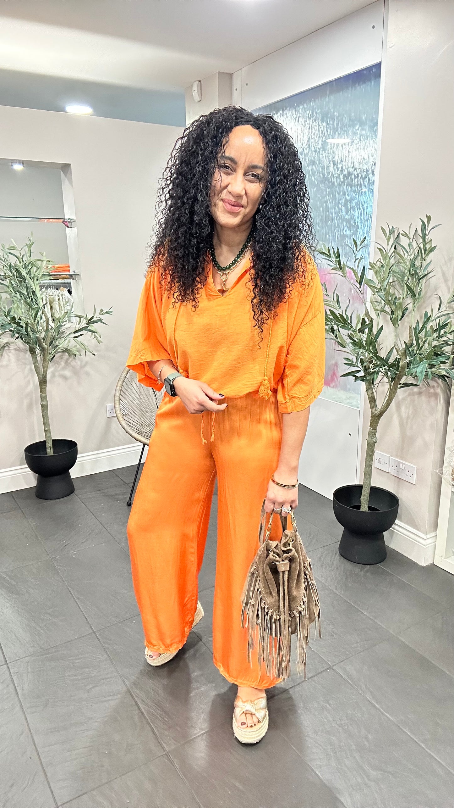 SALE BOHO STYLE WIDE LEG POCKET TROUSERS ORANGE