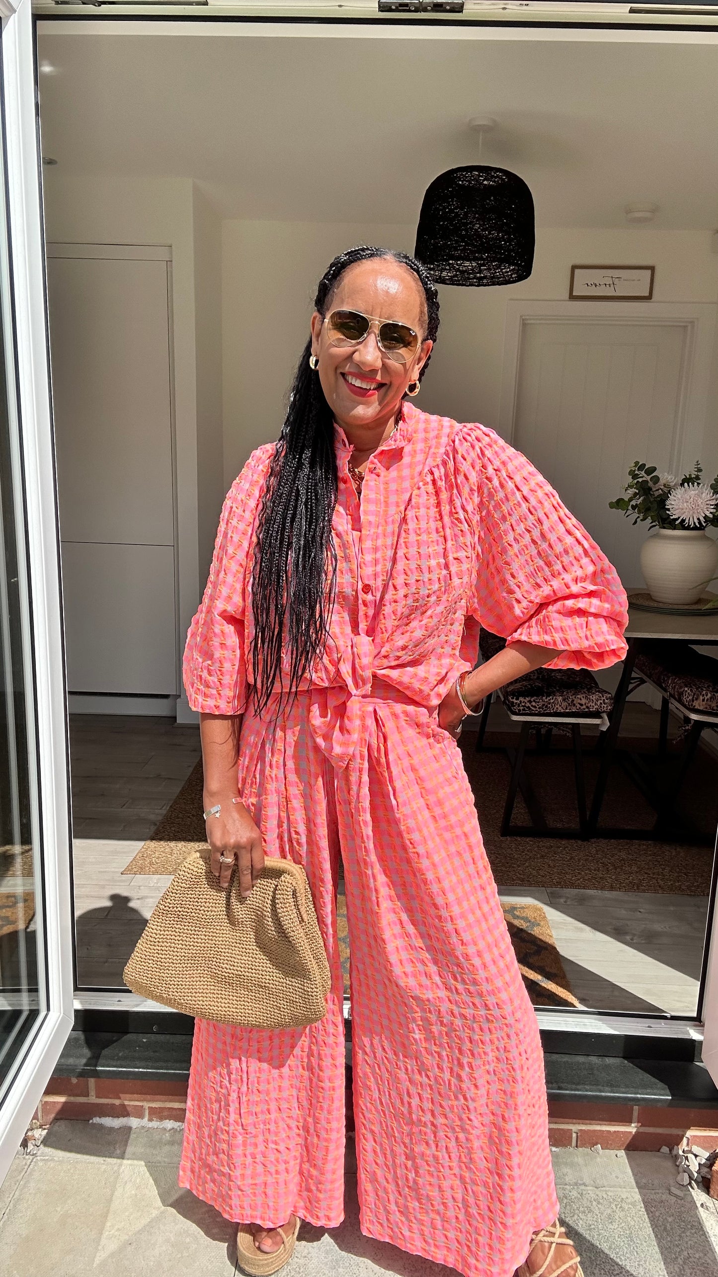 IBIZA PERRIE GINGHAM TROUSERS CORAL & PINK *New