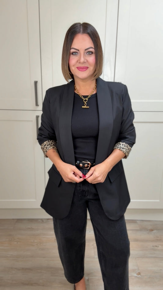 SALE JEN LEOPARD LINED BLAZER BLACK *New & Trending