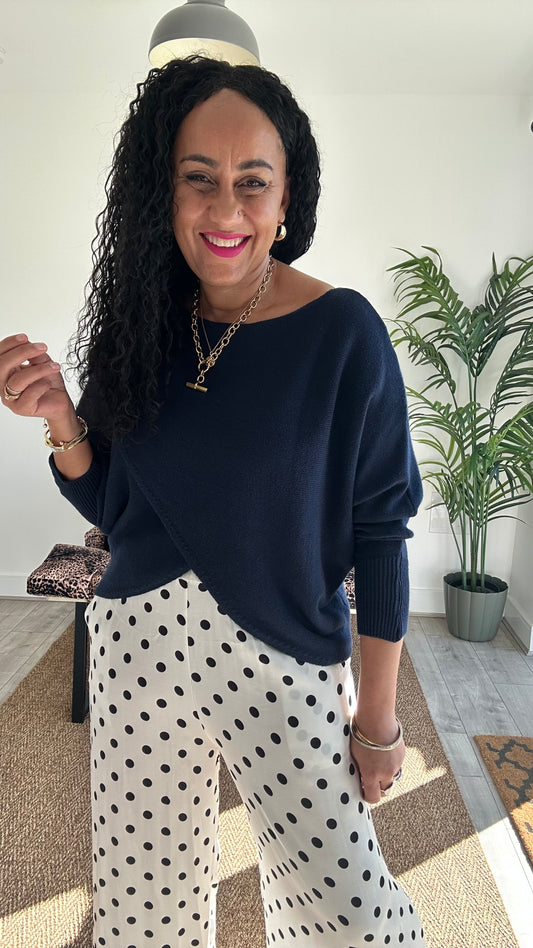 MABLE FRONT CROSS WRAP JUMPER NAVY *New