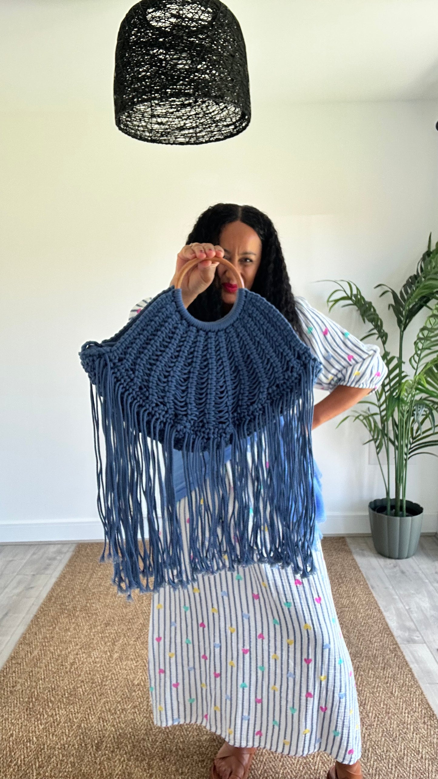 BOHO FRINGE MACRAMÉ BOHO BAG BLUE *New