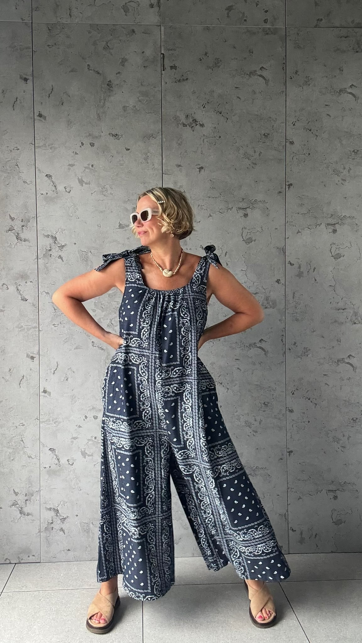 RACHEL BANDANNA NAVY JUMPSUIT *New