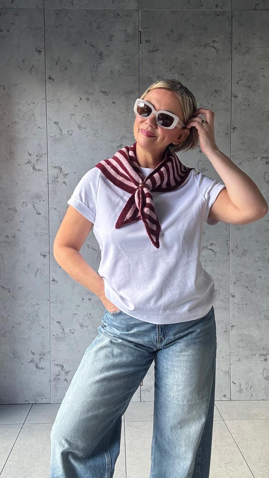 SALE STRIPE KNIT NECK SCARF BURGUNDY & PINK