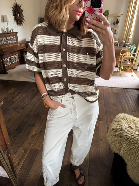 ALEXIS FISHERMAN KNIT CARDIGAN BROWN & CREAM *New