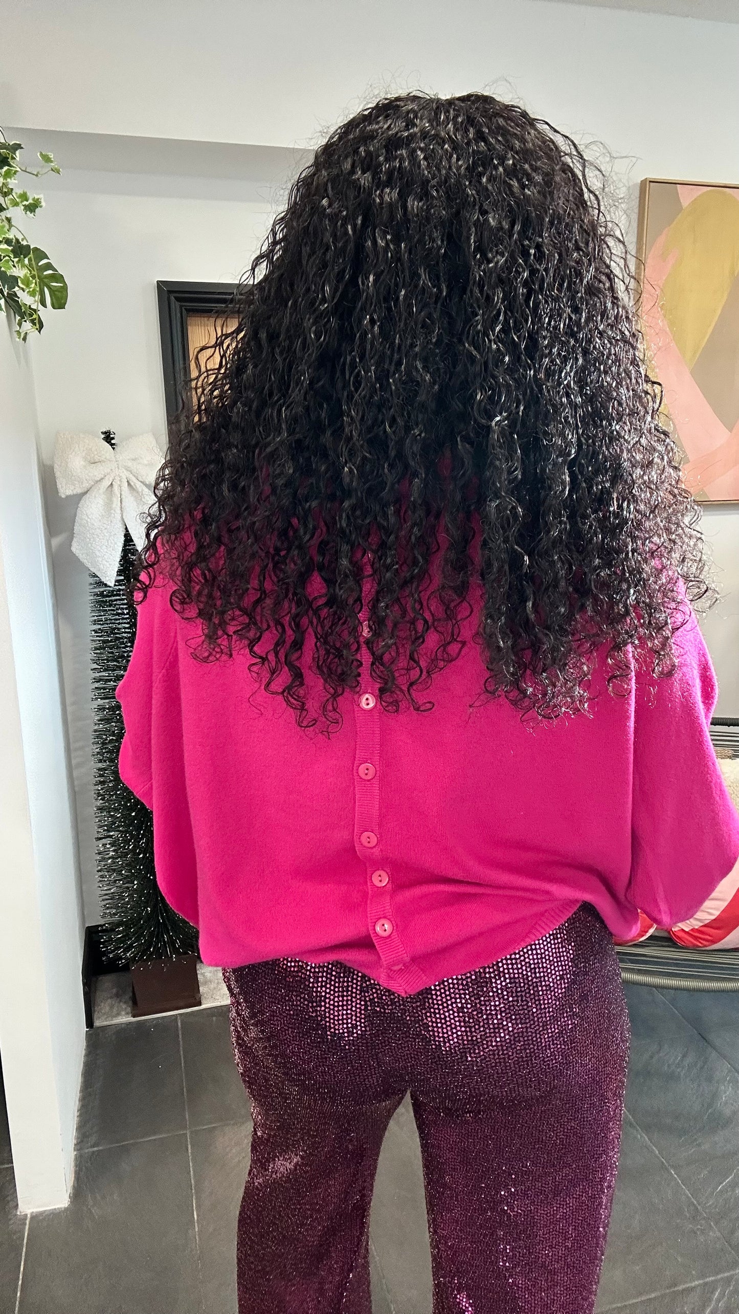 MULTIFUNCTIONAL BUTTON BACK BATWING TOP FUCHSIA PINK *New