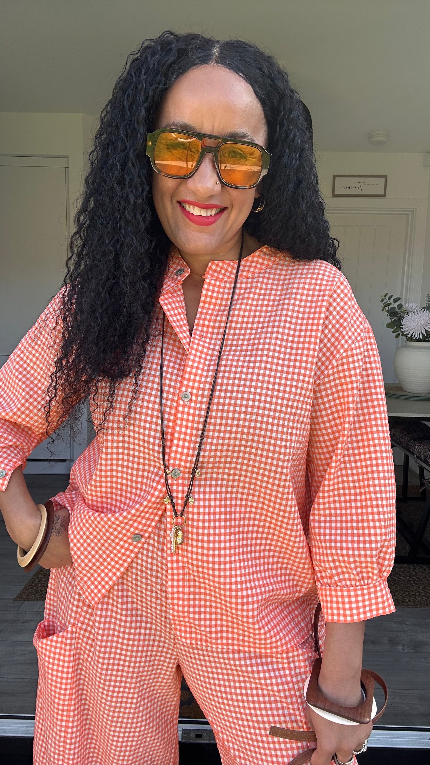 AVA GINGHAM BLOUSE ORANGE 🍊*New