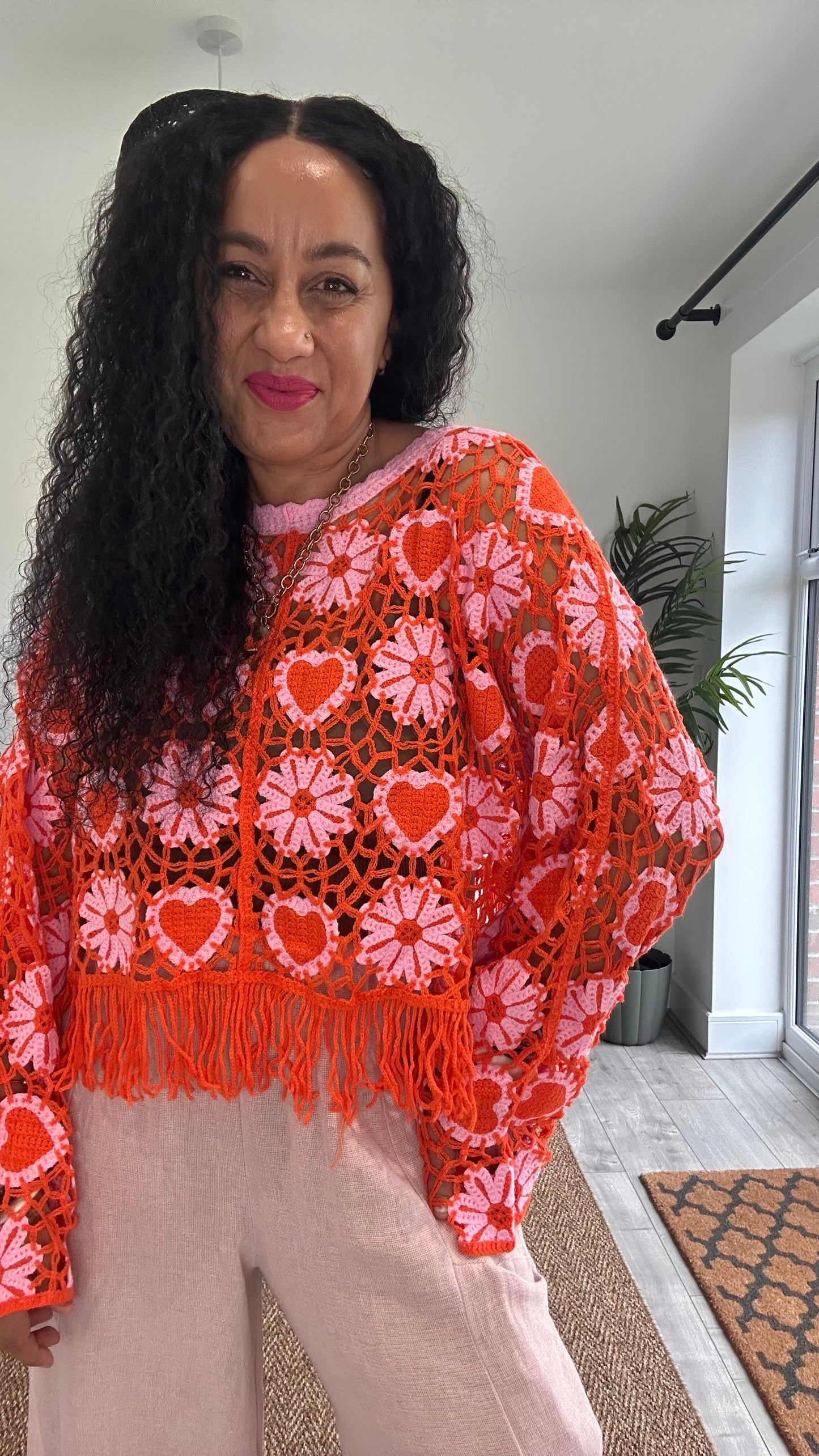 GETA HEART CROCHET TOP PINK & ORANGE *Newc