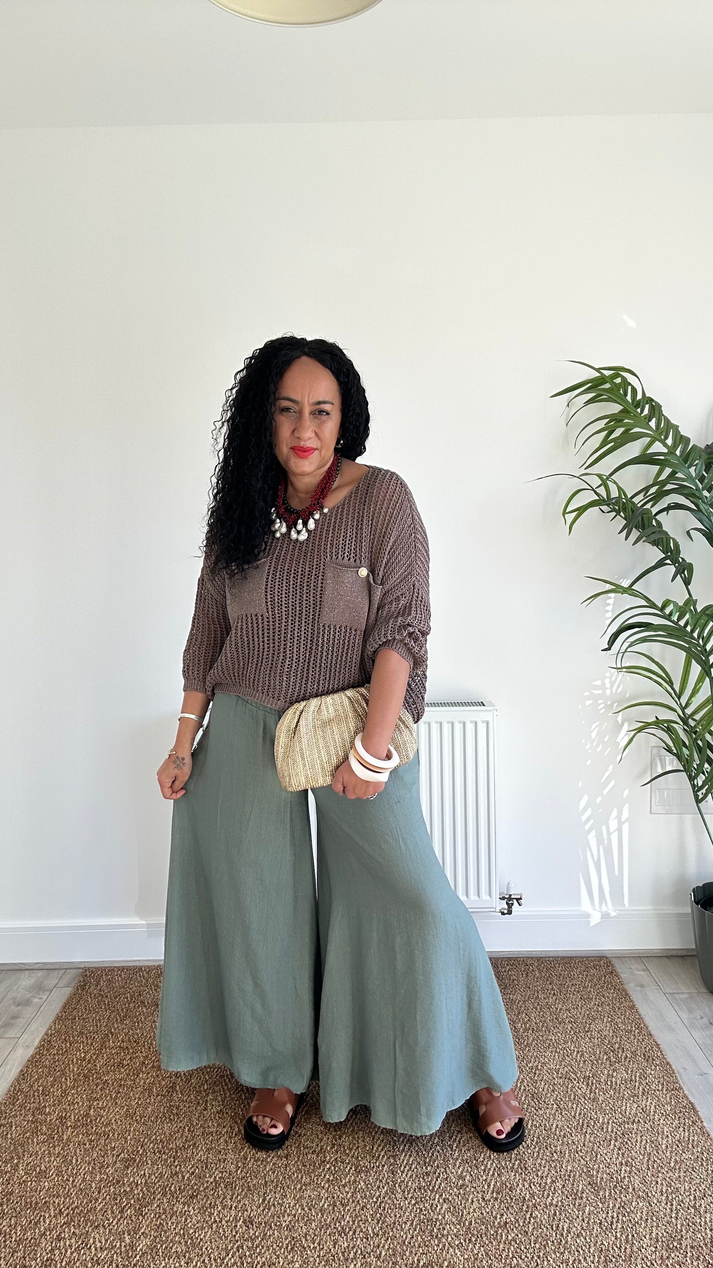 LUREX FISHERMAN CROCHET POCKET KNIT BROWN *New