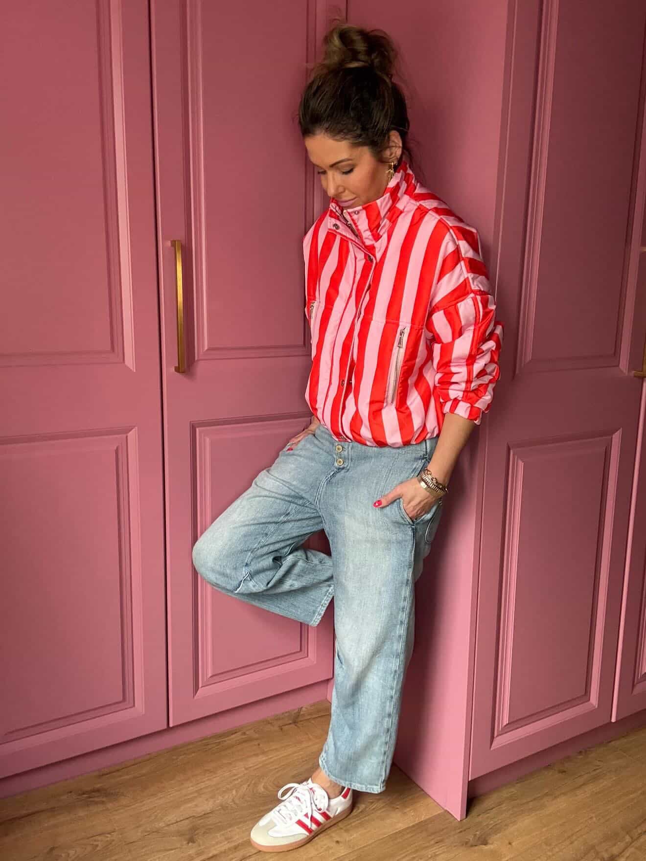 CANDY STRIPE BOMBER JACKET PINK & RED *New