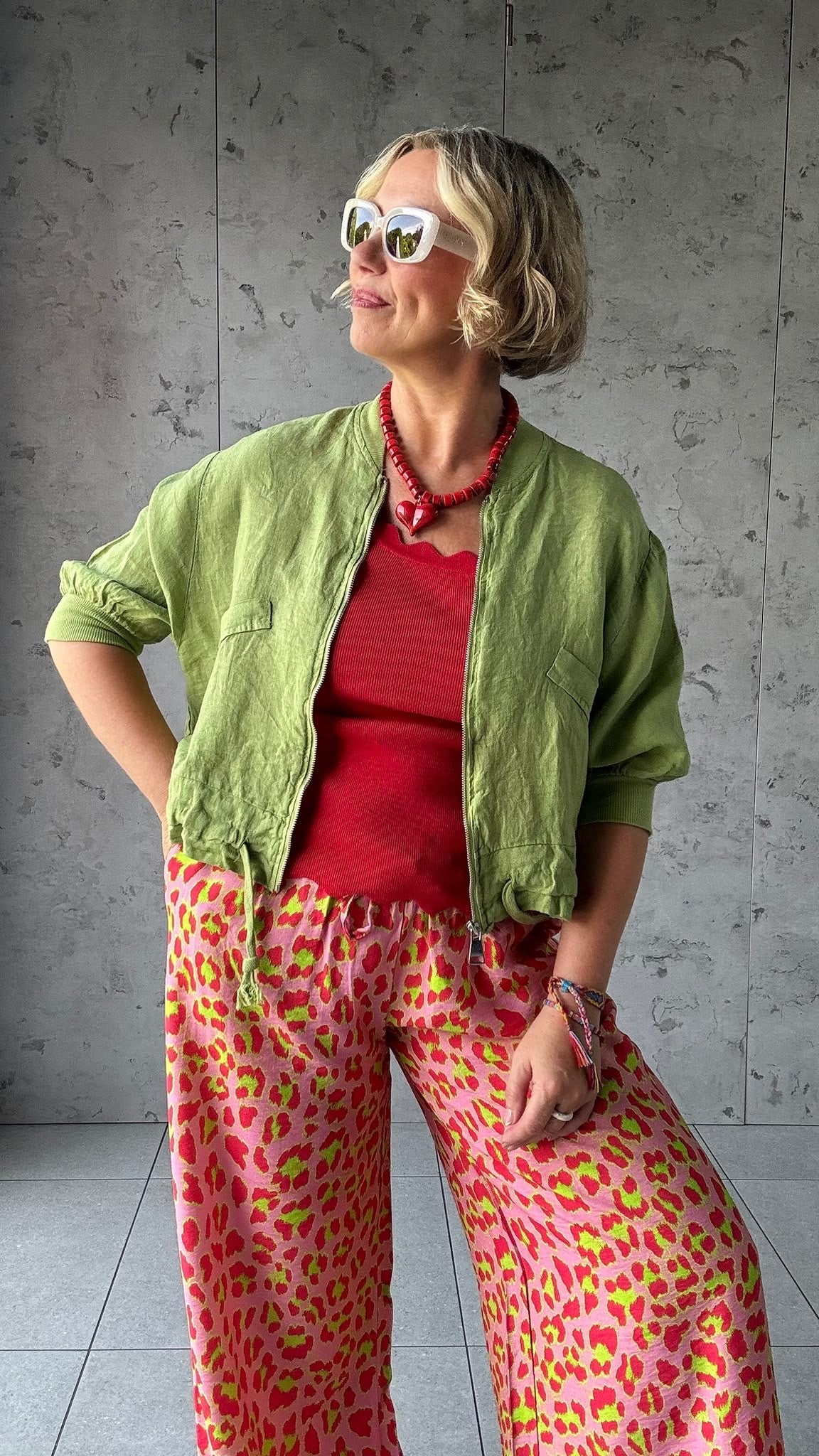 SUNSET DERBY LINEN BOMBER JACKET LIME *New