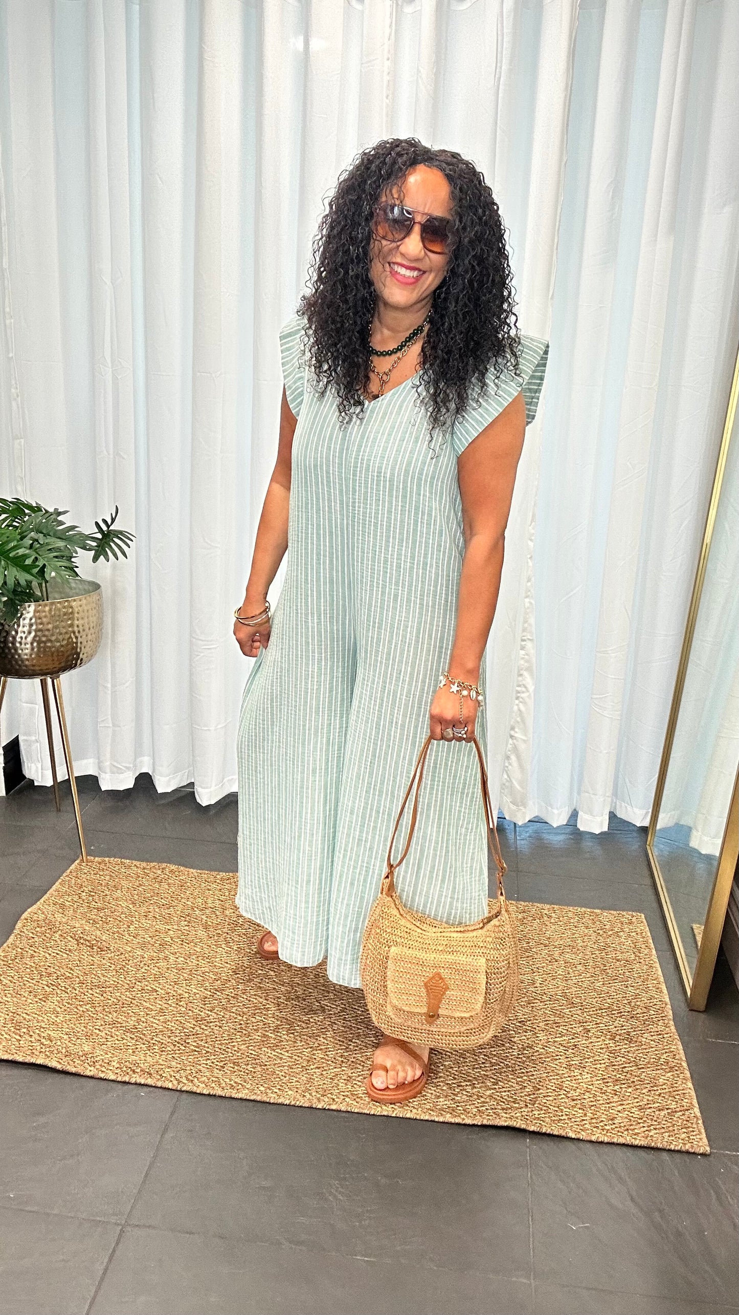AMIEE STRIPED JUMPSUIT GREEN *New