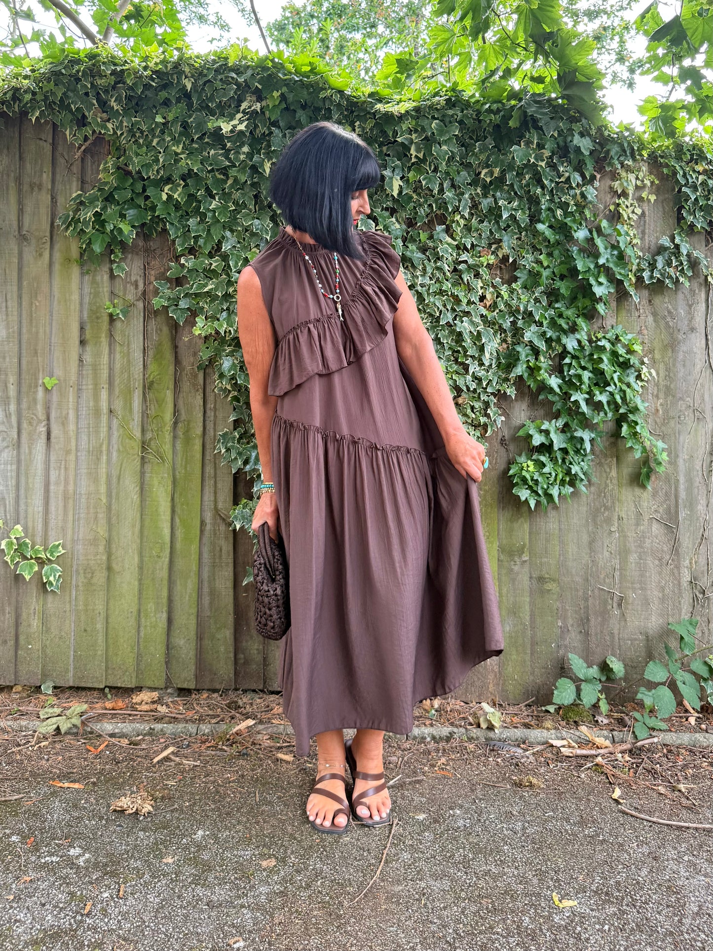 FLOWETRY FRILL MAXI DRESS DEEP BROWN *New