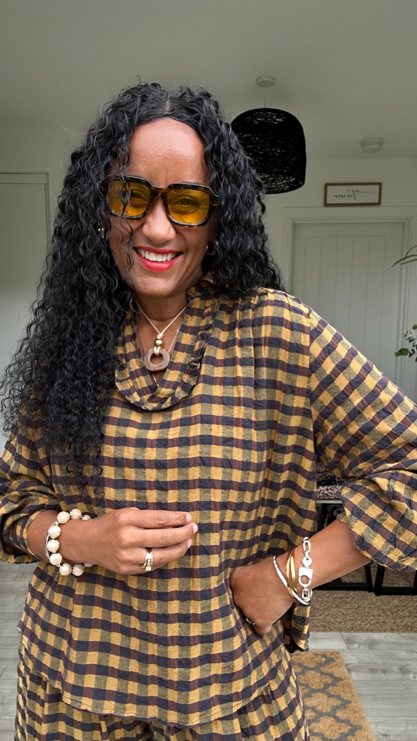 EVIE CHECKED BLOUSE MUSTARD *New