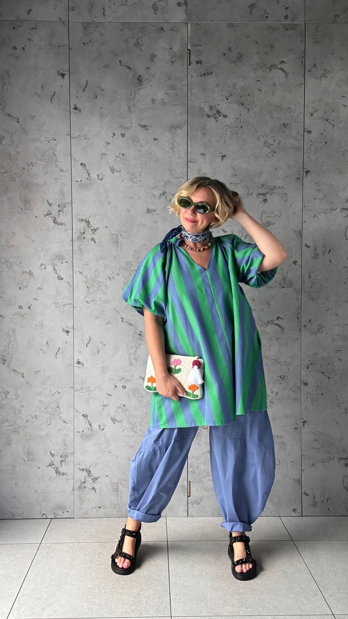 NESSA STRIPE SMOCK TOP / DRESS GREEN & BLUE *New