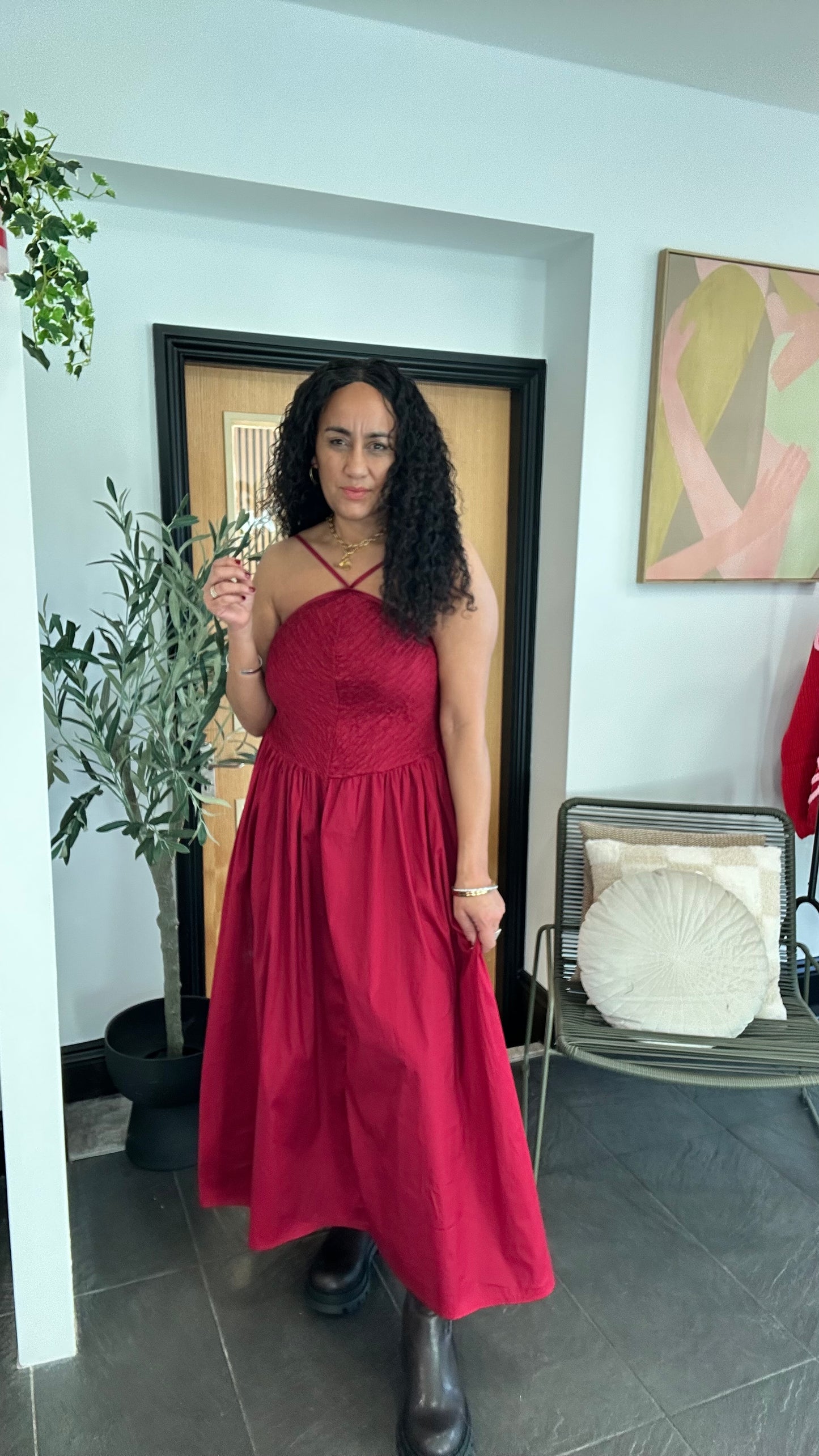 SALE MELANIE SHEARED MAXI DRESS DEEP RED