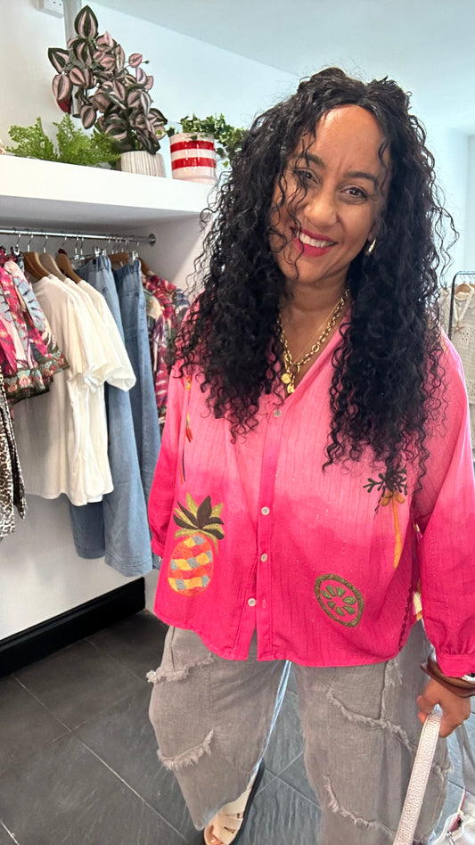 FUN & FRUITY 🍍 TROPICAL BLOUSE FUSCIA *New