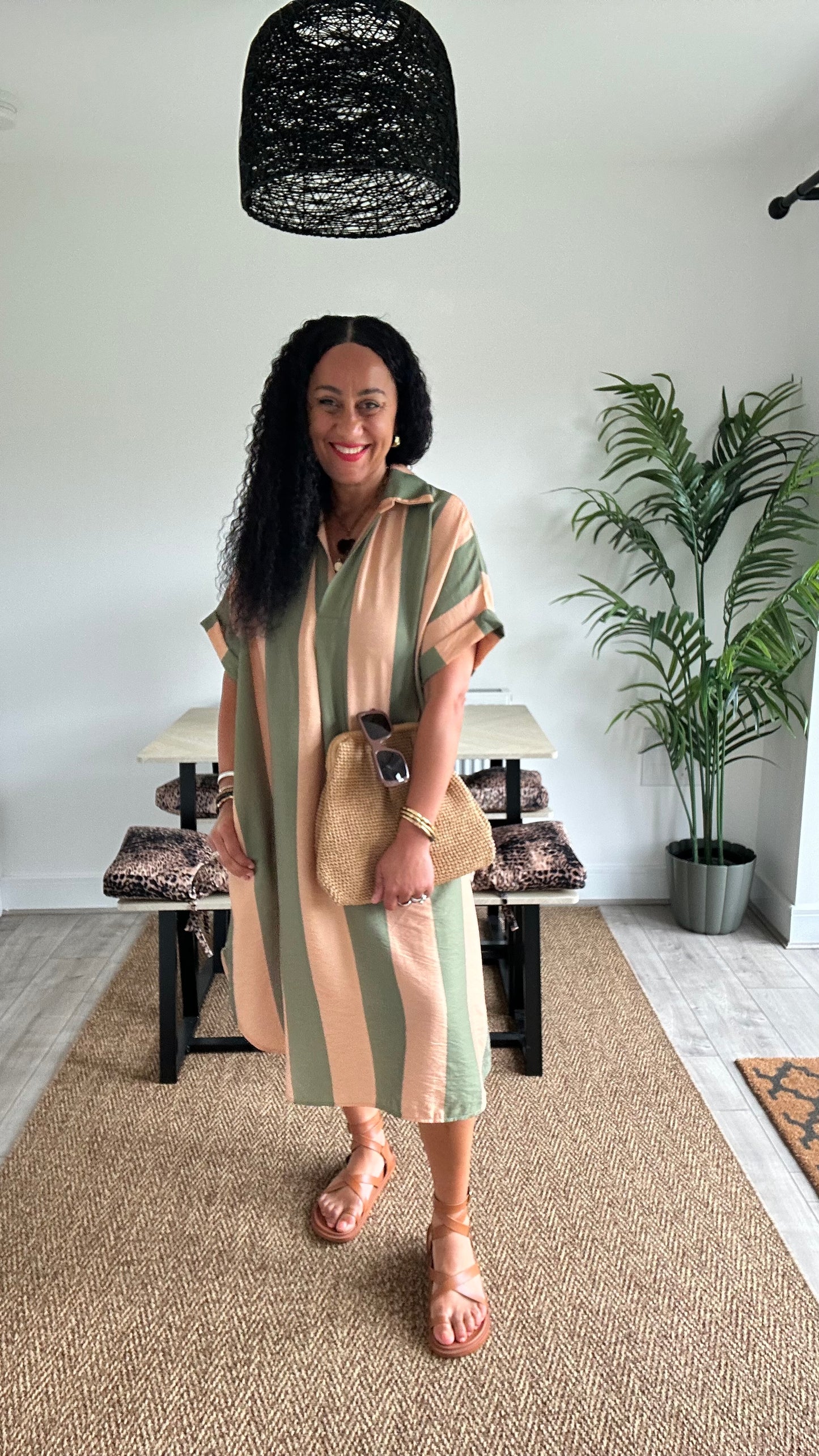 TAYO STRIPED TUNIC DRESS KHAKI & CAMEL *New