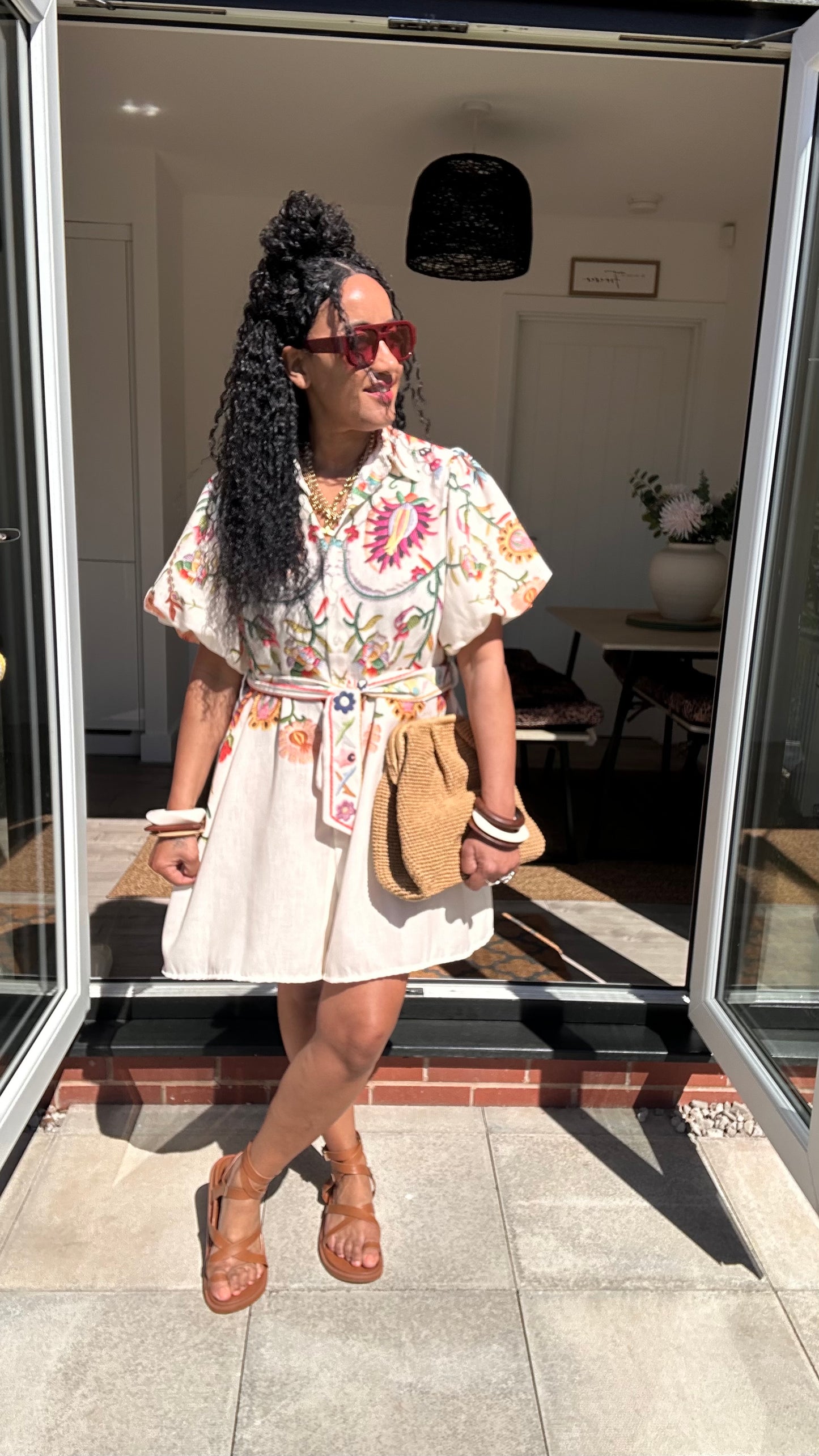 CLEO FLORAL LASER PRINT PUFF SLEEVED SHIRT DRESS *New