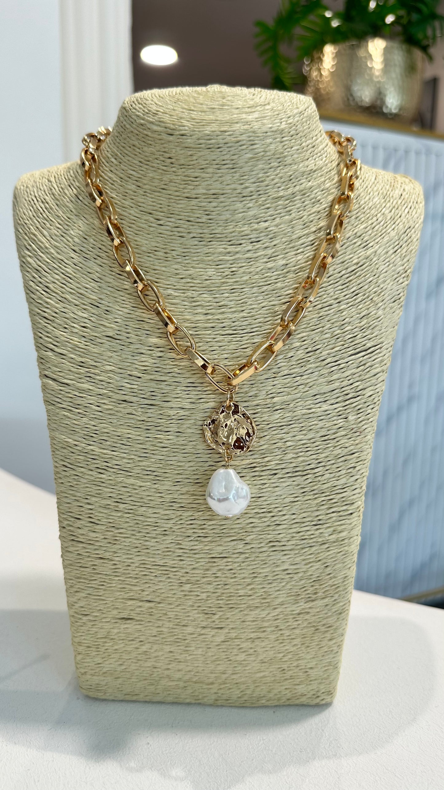 D&X PEARL AND COIN LINK CHAIN GOLD