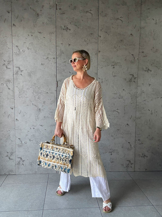 ZARA CROCHET TUNIC DRESS CREAM *New