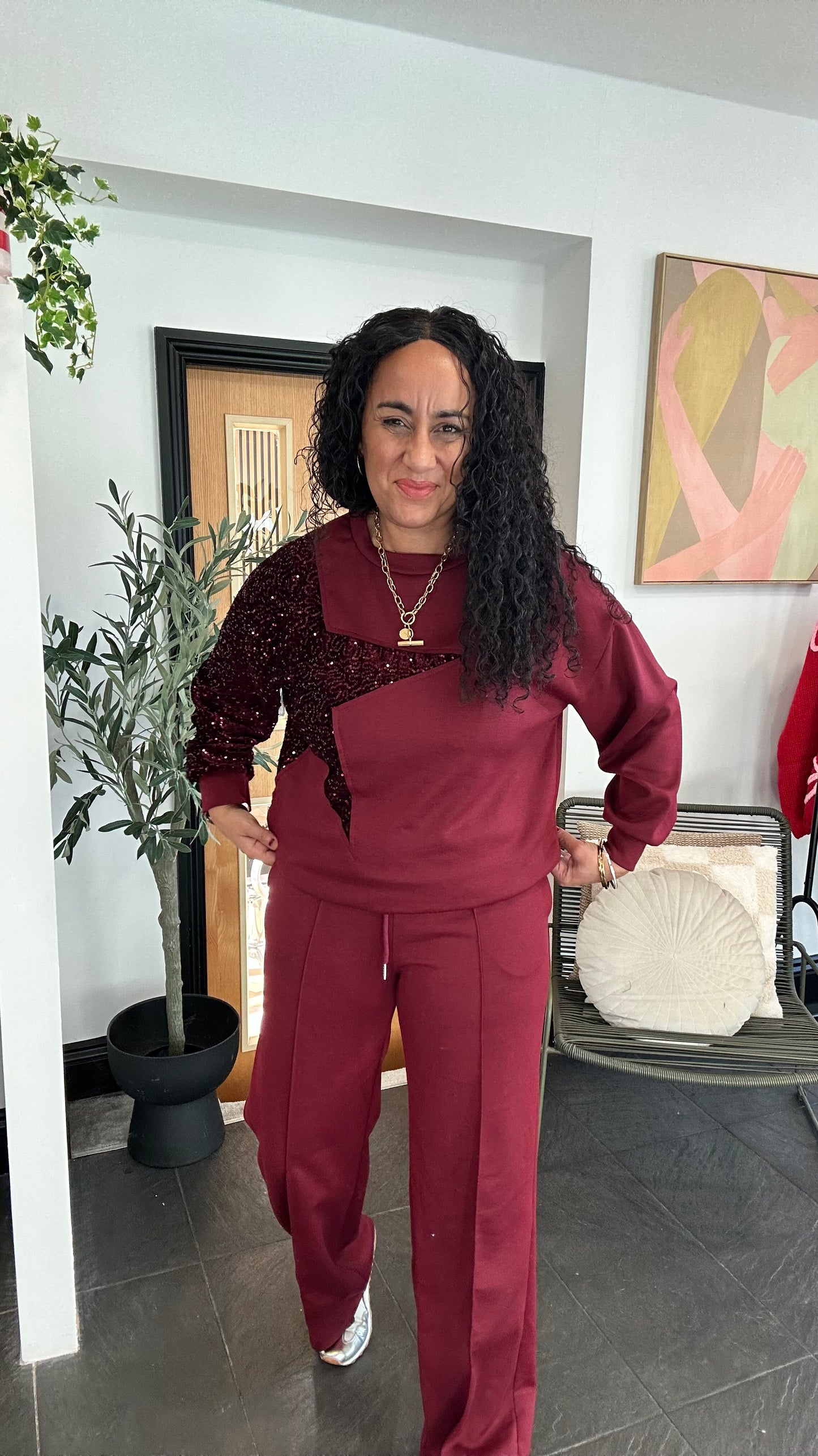 SALE SHELBY SEQUIN STAR LOUNGEWEAR SET BURGUNDY