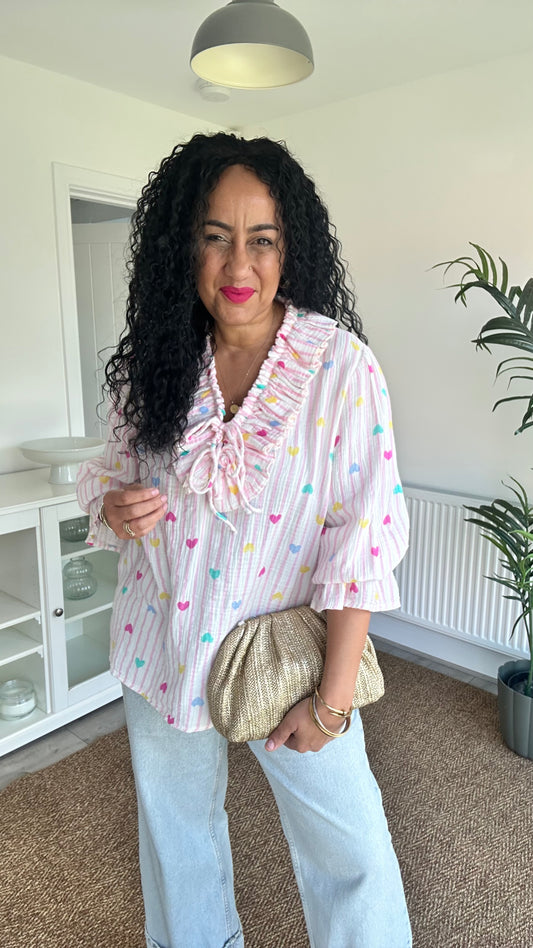 TYRA RUFFLE BLOUSE PINK HEART *New