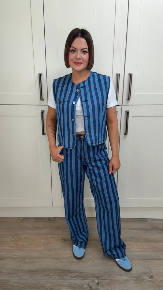 JAZ DENIM BLUE STRIPE WAISTCOAT *New