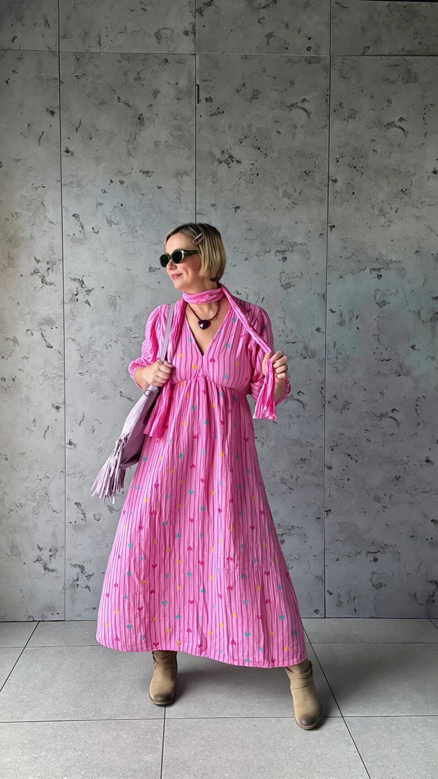 SEVE HARIBO HEART & STRIPE DRESS PINK *New