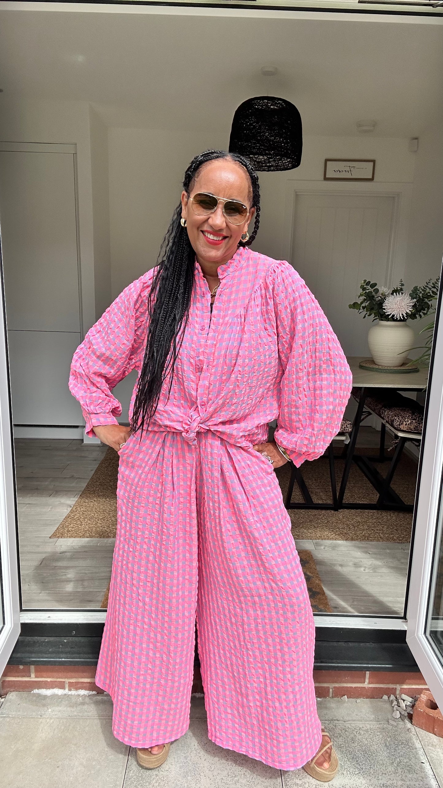 IBIZA PERRIE GINGHAM TROUSERS BLUE & PINK *New