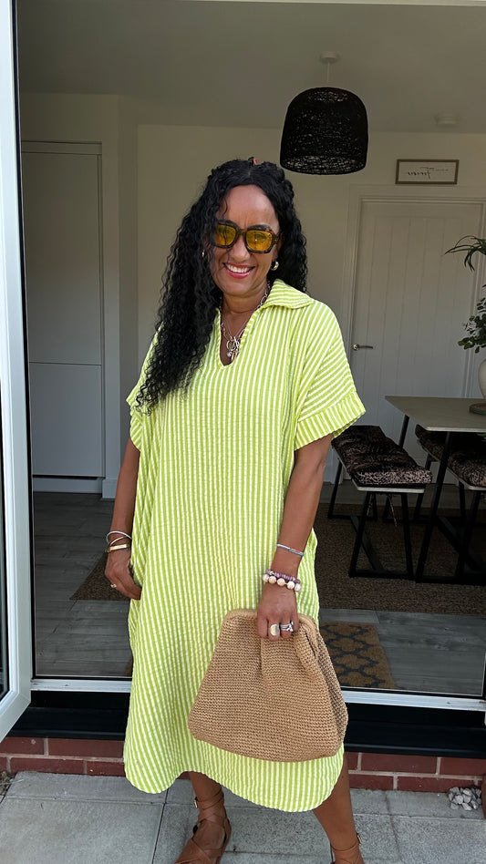 TAYO STRIPED TUNIC DRESS LIME GREEN *New