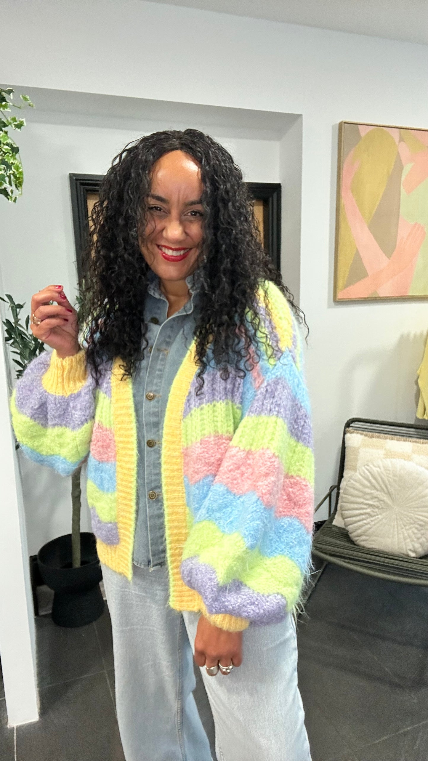 BRI CLOUD RAINBOW CLOUD CARDIGAN PASTEL YELLOW PINK  *New