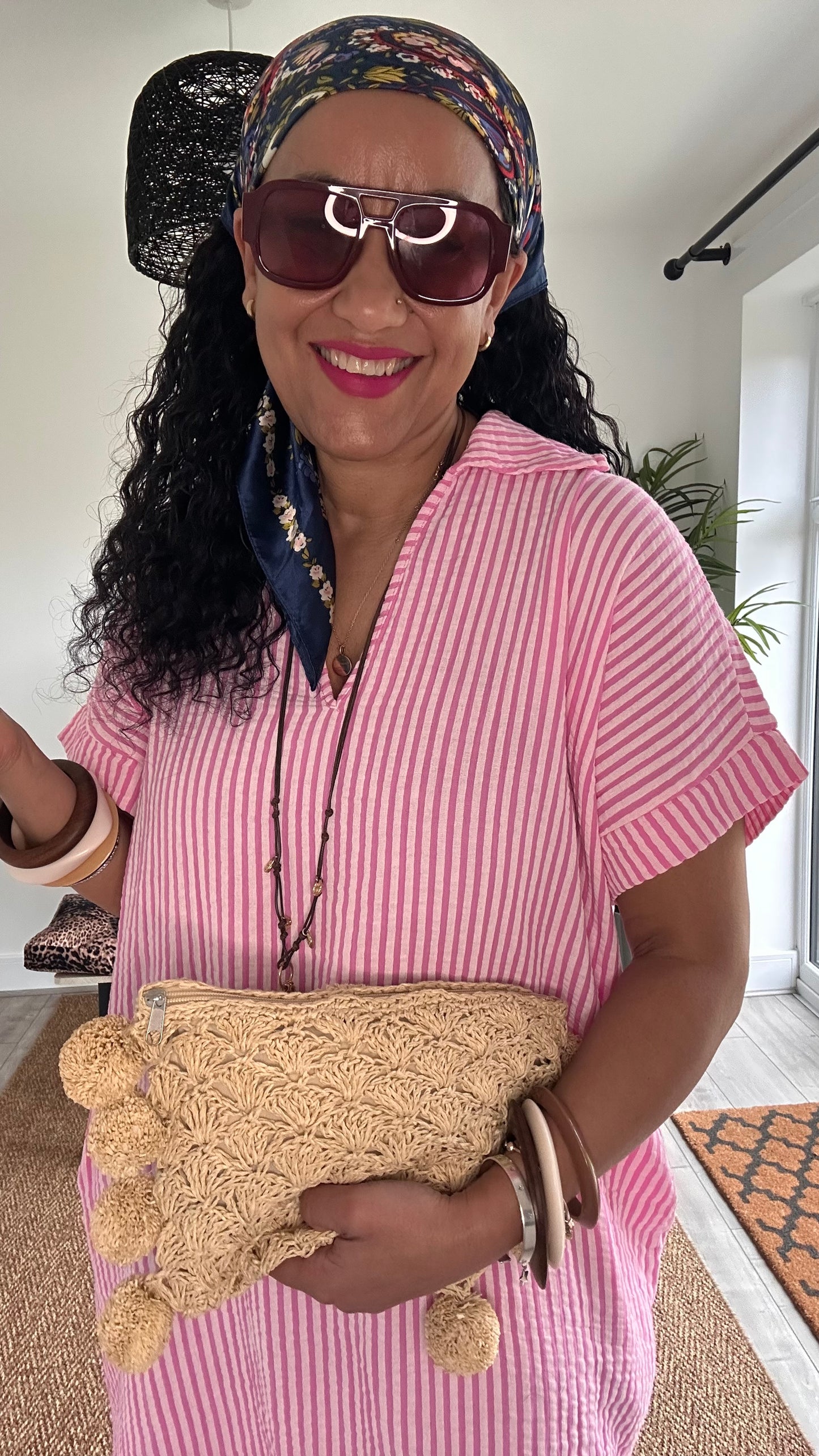 PRE ORDER TAYO STRIPED TUNIC SHIRT DRESS PINK *New